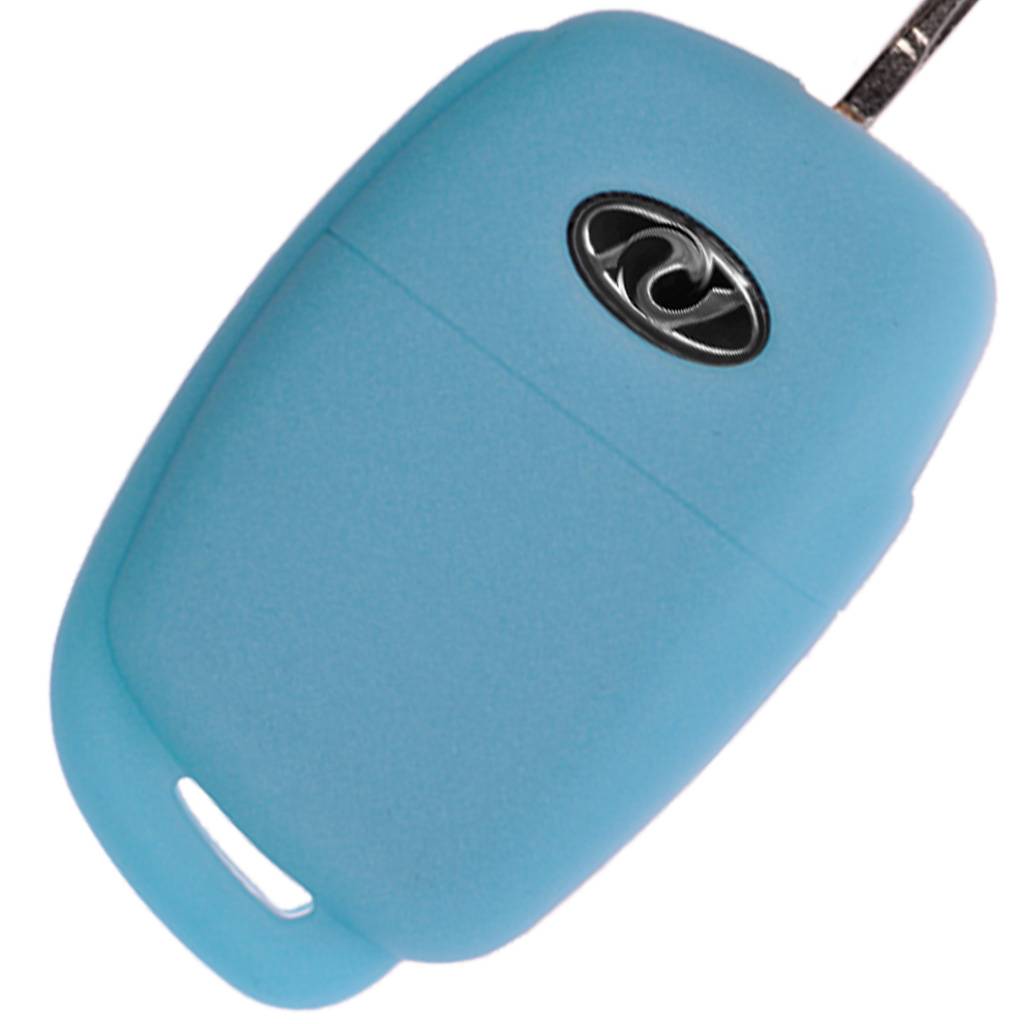 Auto Schlüssel Hülle Silikon Schutz Cover Fluoreszierend Blau kompatibel mit Hyundai i10 i20 Elantra i40 Sonata ix25 ix35 Tucson 3 Tasten Klappschl