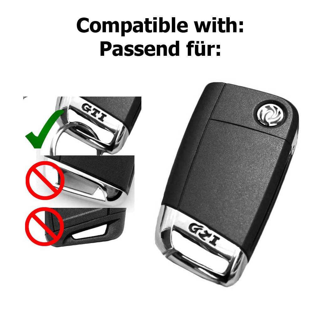 Auto Schlüssel Hülle Silikon Schutz Cover im Wabe Design Fluoreszierend Blau kompatibel mit VW Polo Golf 7 VII GTI GTD GTE R 3 Tasten Klappschlüsse