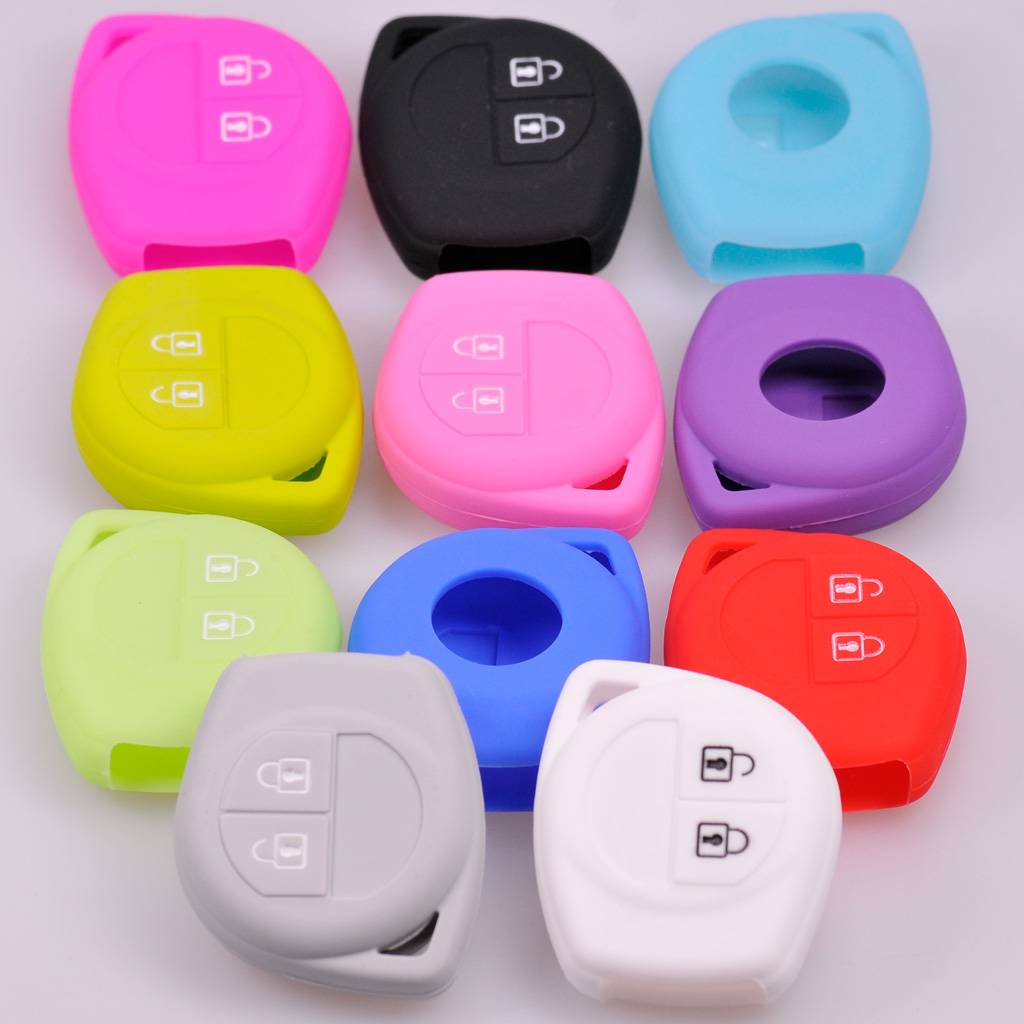 Auto Schlüssel Hülle Silikon Schutz Cover Fluoreszierend Grün kompatibel mit OPEL Agila B Nissan Pixo Suzuki Alto SX4 Swift Splash 2 Tasten Funk Fe