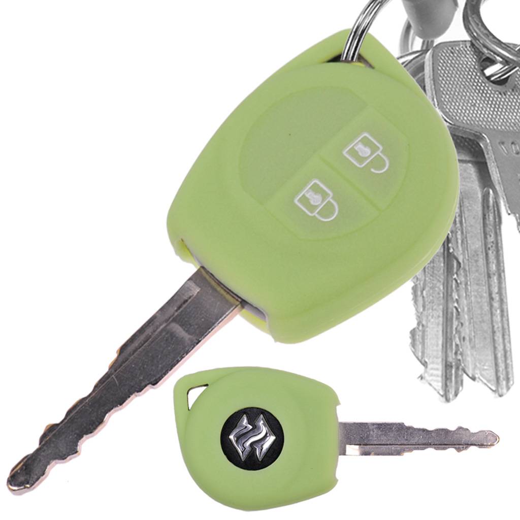 Auto Schlüssel Hülle Silikon Schutz Cover Fluoreszierend Grün kompatibel mit OPEL Agila B Nissan Pixo Suzuki Alto SX4 Swift Splash 2 Tasten Funk Fe