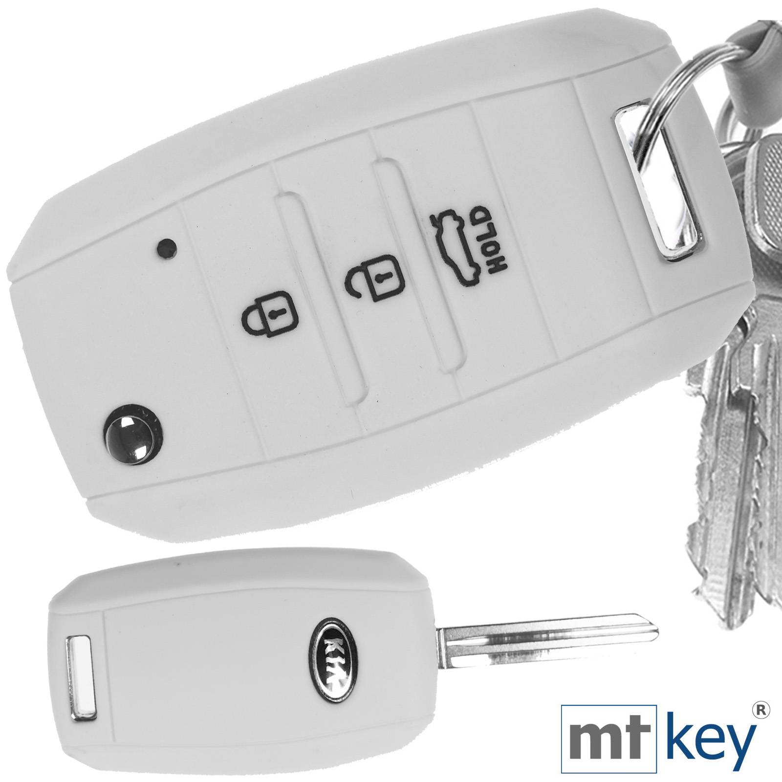 Auto Schlüssel Hülle Silikon Schutz Cover Weiß kompatibel mit KIA Picantio Rio Ceed Soul Sportage Stonicens 3 Tasten Klappschlüssel