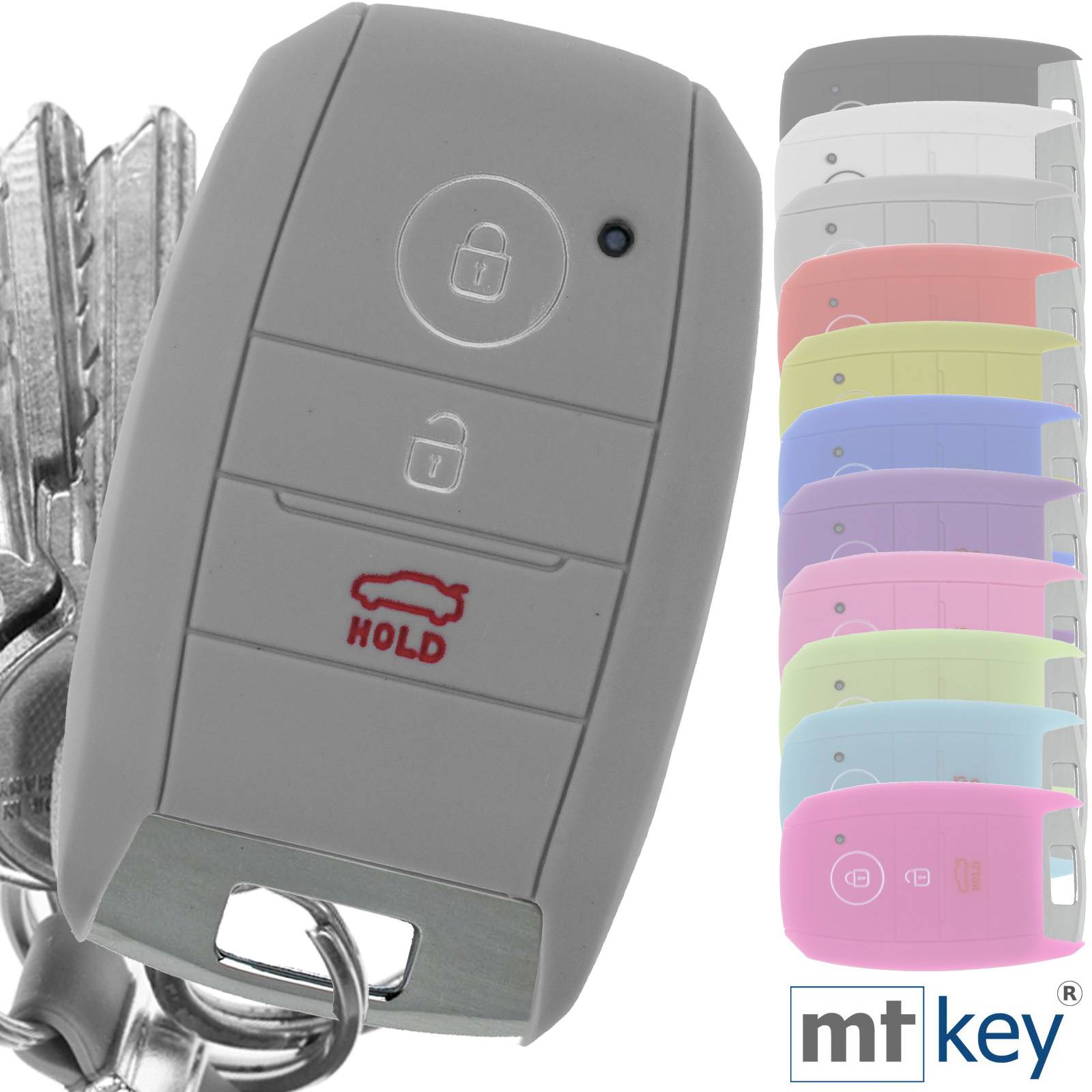 Auto Schlüssel Silikon Schutz Hülle + Schlüsselband Grau Kompatibel mit KIA Picantio Rio Ceed Soul Sportage Stonic 3 Tasten KEYLESS SMARTKEY