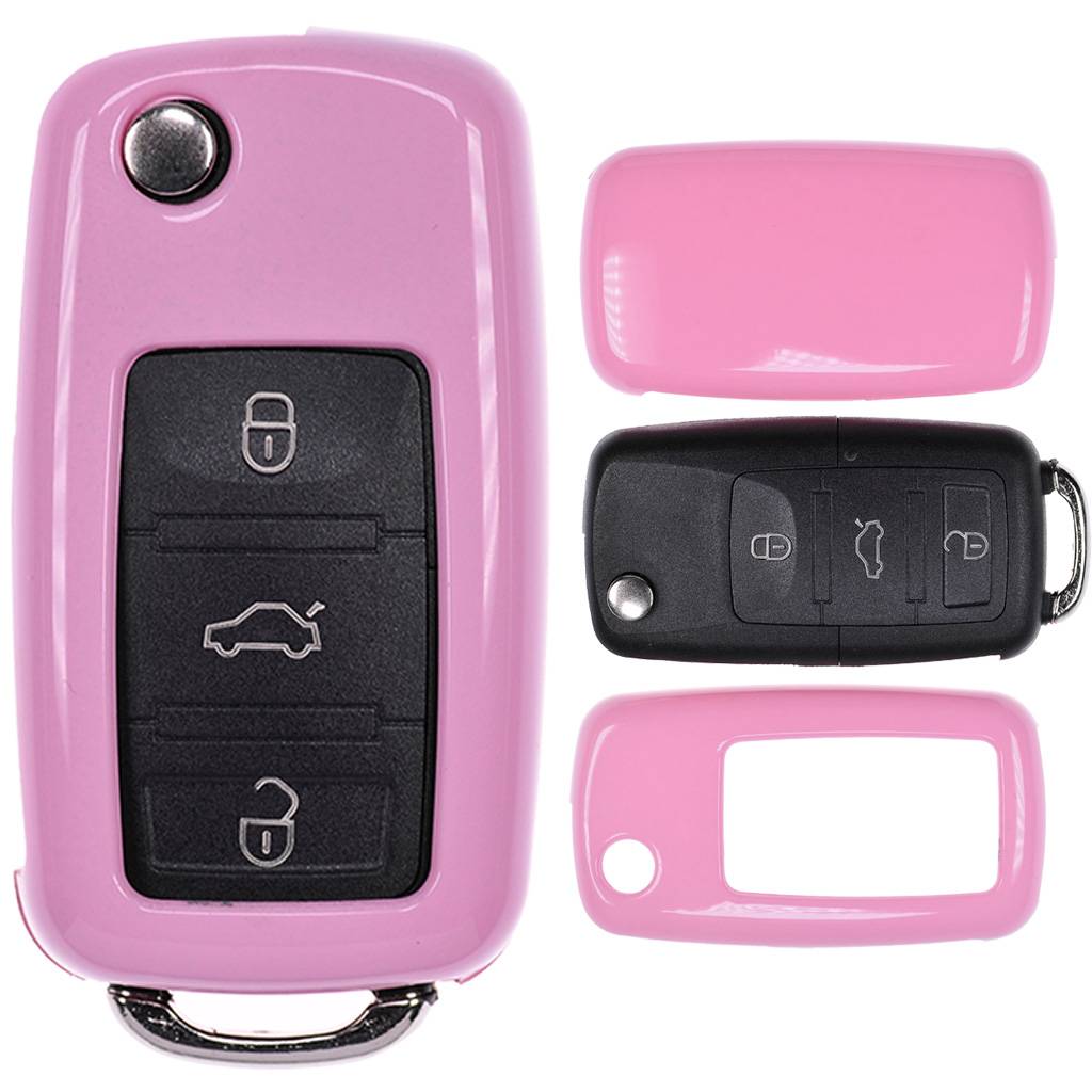 Auto Schlüssel Kunststoff Hülle ABS Plastik Schutz Cover Pink kompatibel mit VW Golf 5 6 Sharan Touran EOS Jetta Skoda Octavia Polo Beetle Passat Ca