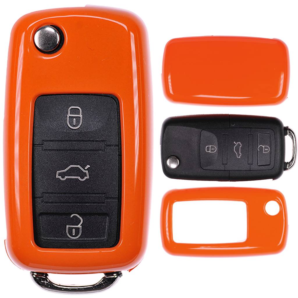 Auto Schlüssel Kunststoff Hülle ABS Plastik Schutz Cover Orange kompatibel mit VW Golf 5 6 Sharan Touran Skoda Octavia Polo Beetle Passat Caddy T5