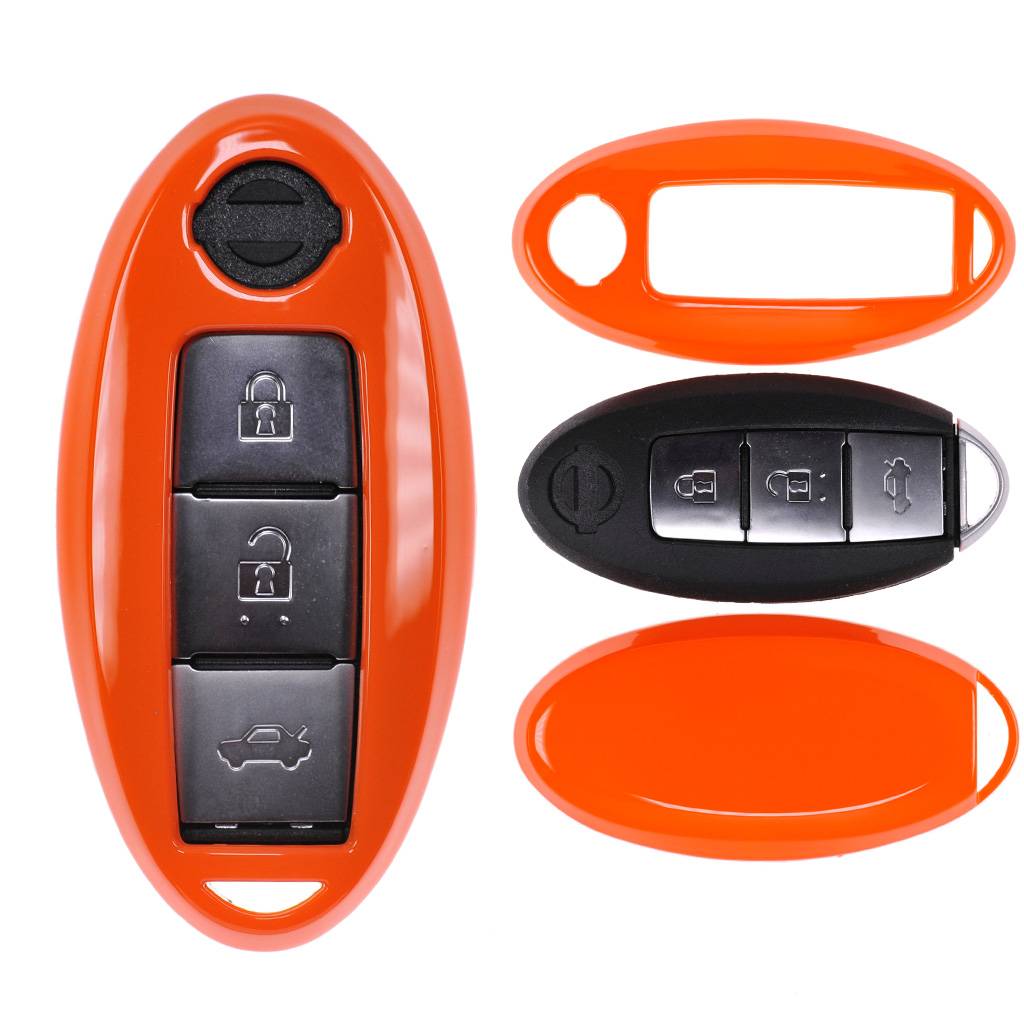 Auto Schlüssel Kunststoff Hülle ABS Plastik Schutz Cover Orange kompatibel mit Nissan Qashqai Juke Micra Pulsar X-Trail Evalia Navra KEYLESS SMARTKE