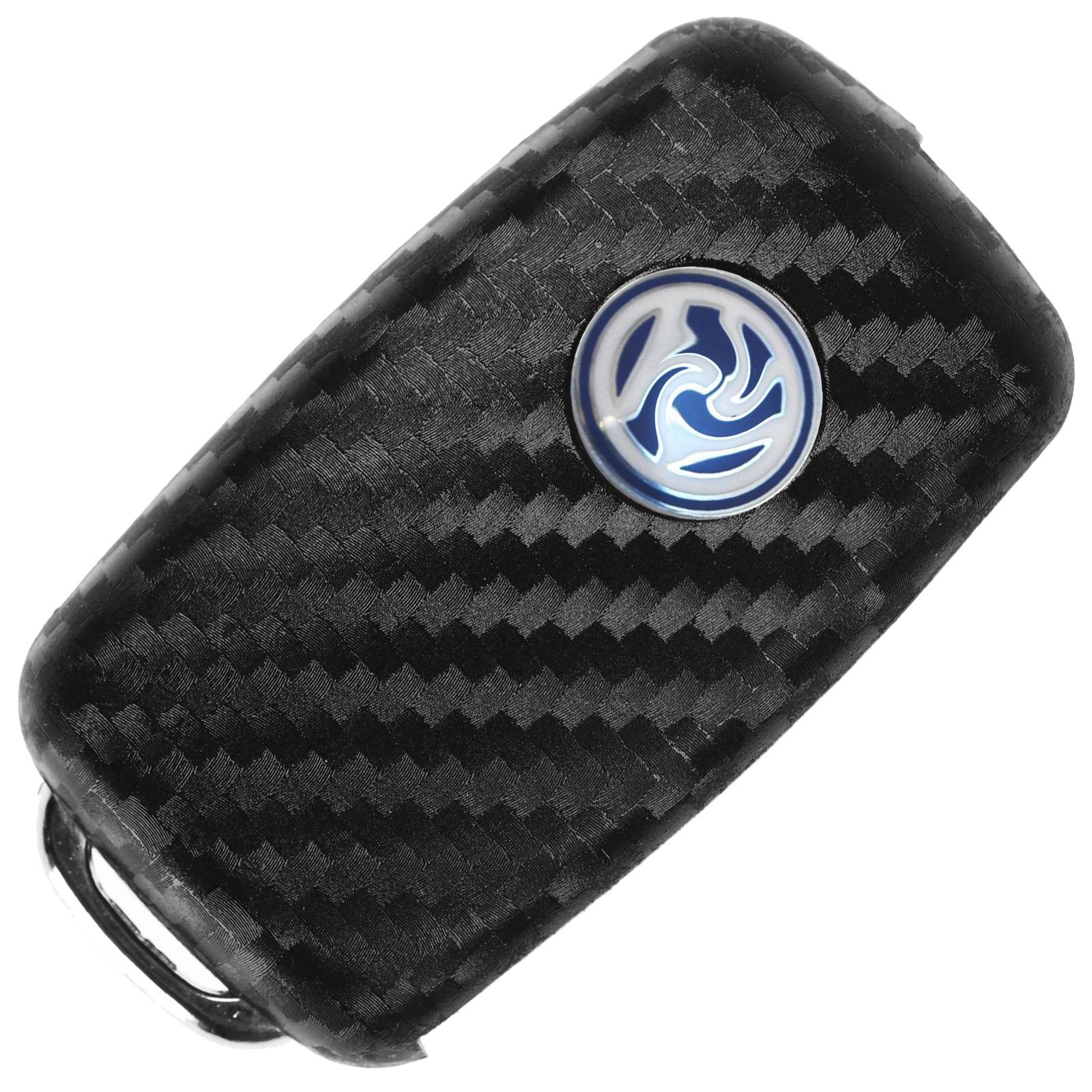 Auto Schlüssel Silikon Schutz Hülle im Carbon Look kompatibel mit VW Golf Sharan T5 T6 Caddy Tiguan Amarok Klappschlüssel