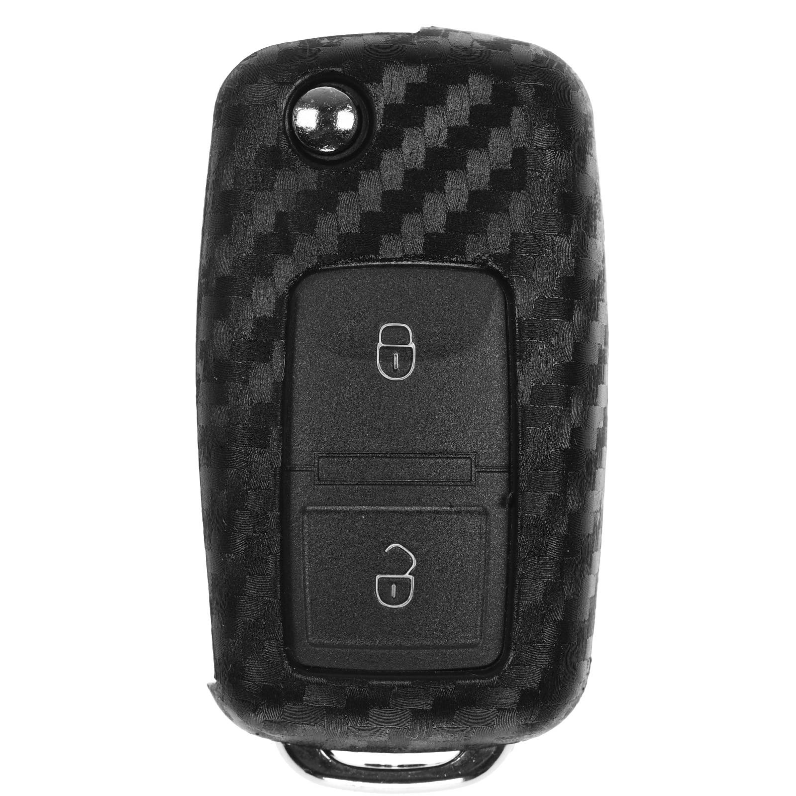 Auto Schlüssel Silikon Schutz Hülle im Carbon Look kompatibel mit VW Golf Sharan T5 T6 Caddy Tiguan Amarok Klappschlüssel