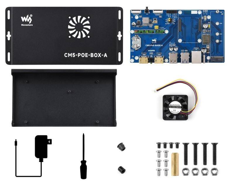 Waveshare CM5-POE-BOX-A, POE NVMe Mini Computer Kit, für CM5, mit Netzteil / Gehäuse, 5V/5A