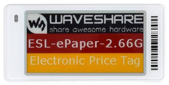 Waveshare ESL-ePaper-2.66G, 2,66" E-Paper Display, 296x152, BLE 5.1, 4 Farben, 125 DPI, 1200 mAh