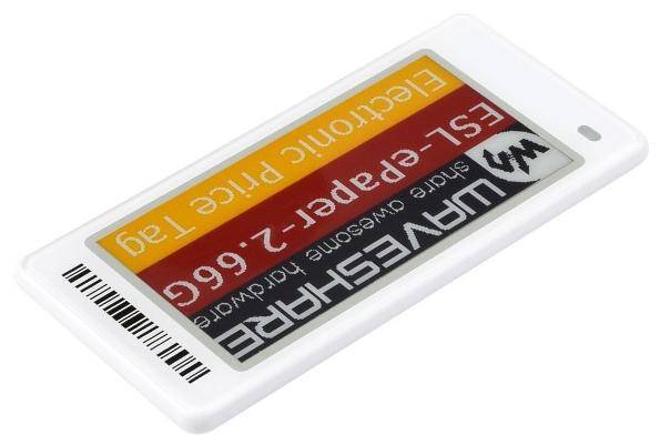 Waveshare ESL-ePaper-2.66G, 2,66" E-Paper Display, 296x152, BLE 5.1, 4 Farben, 125 DPI, 1200 mAh