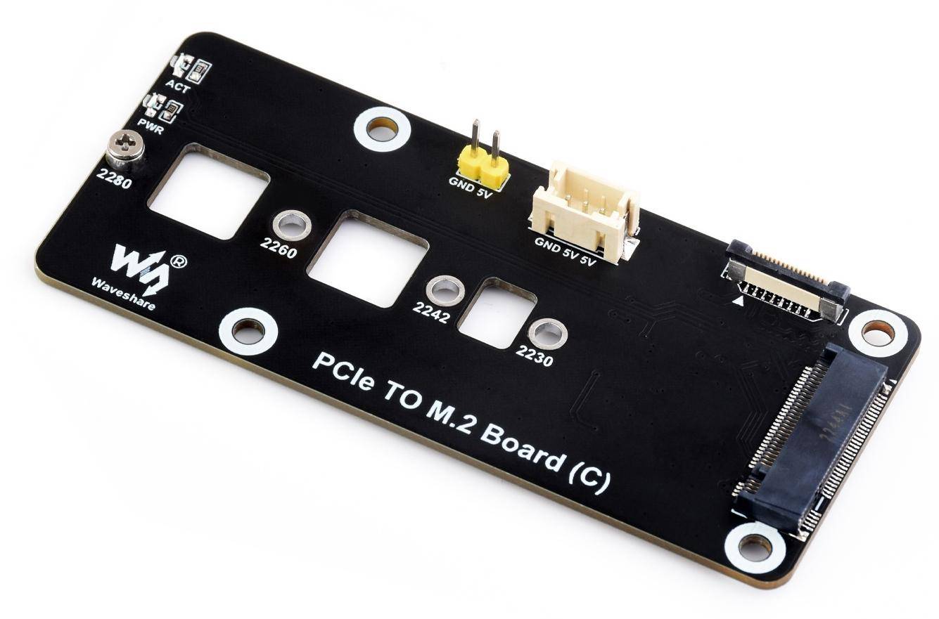 Waveshare PCIe To M.2 Adapter Board C, NVMe, 2230-2280, Gen2 & 3, 16-PIN, Seitenmontage, 5V