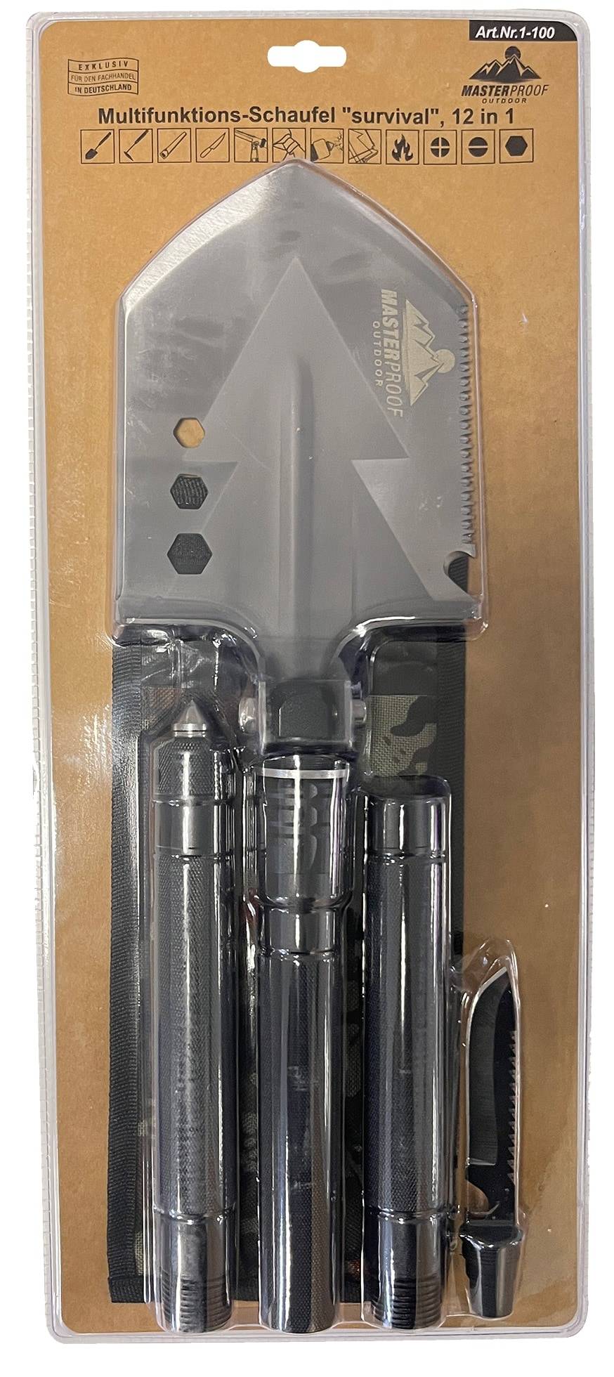 MASTERPROOF Multifunktions-Schaufel, "survival", 12-in-1