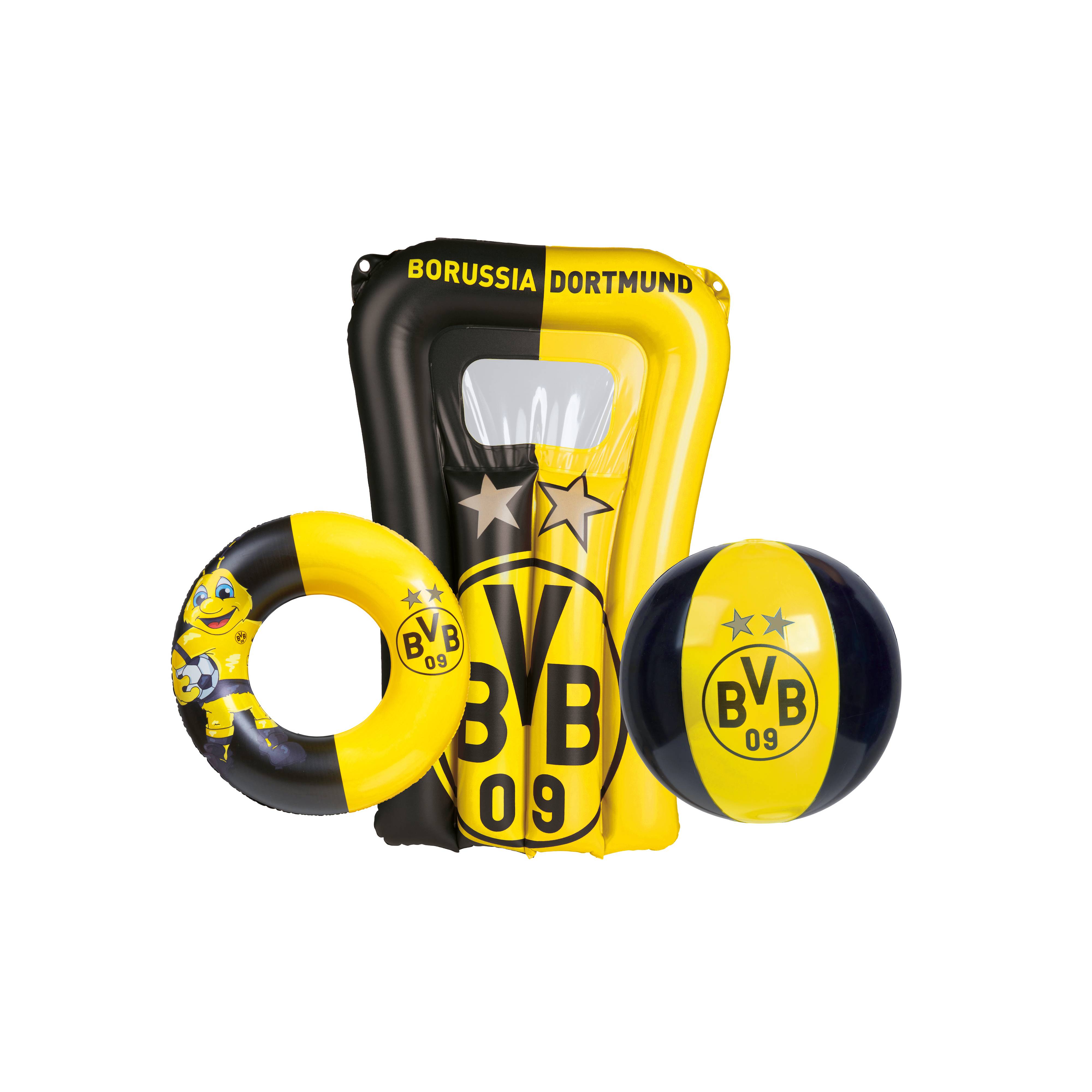 Happy People 16115 - 3er Strandset - BVB Borussia Dortmund Wasserball, Schwimmring & Luftmatratze