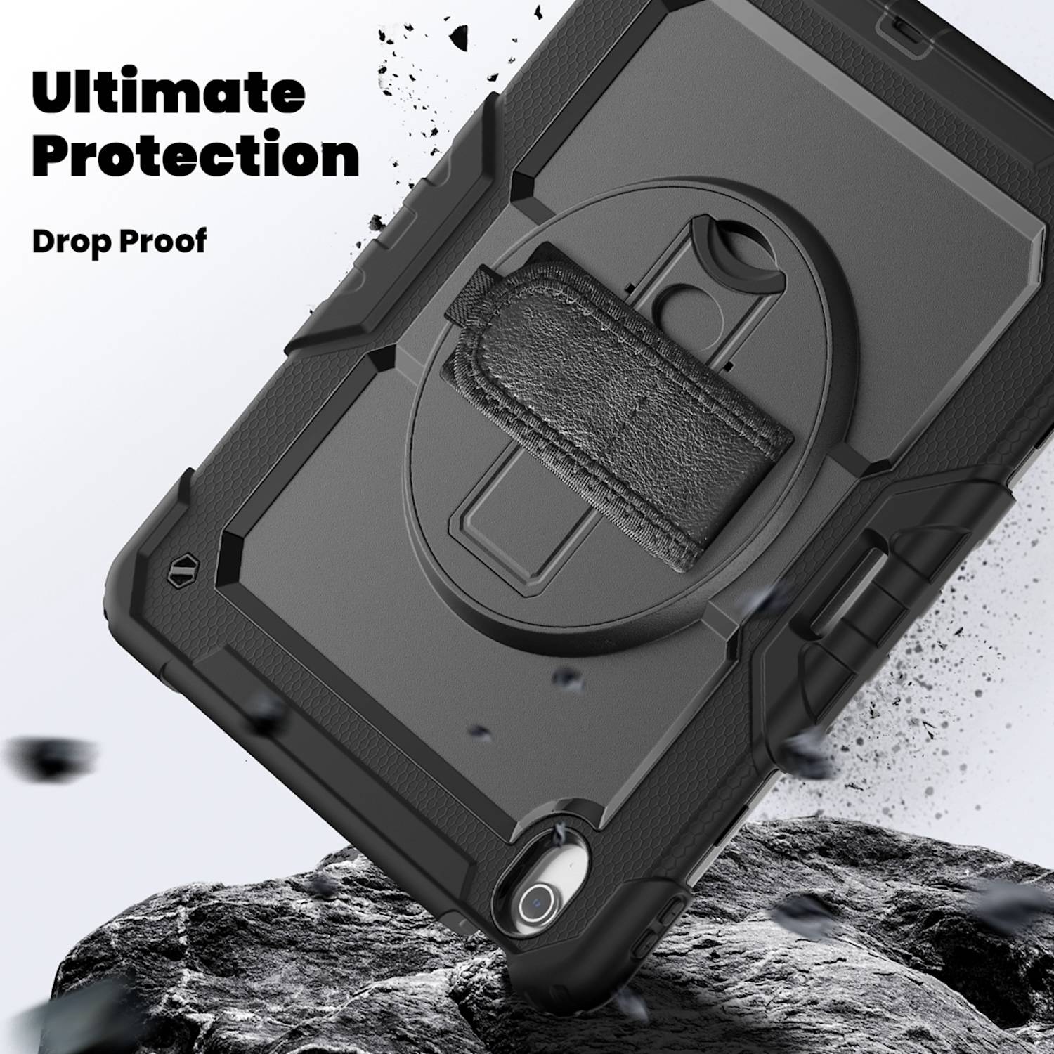 Für Apple iPad Air 13 2025 / 2024 Hybrid 360 Grad Hülle mit Schultergurt Schwarz