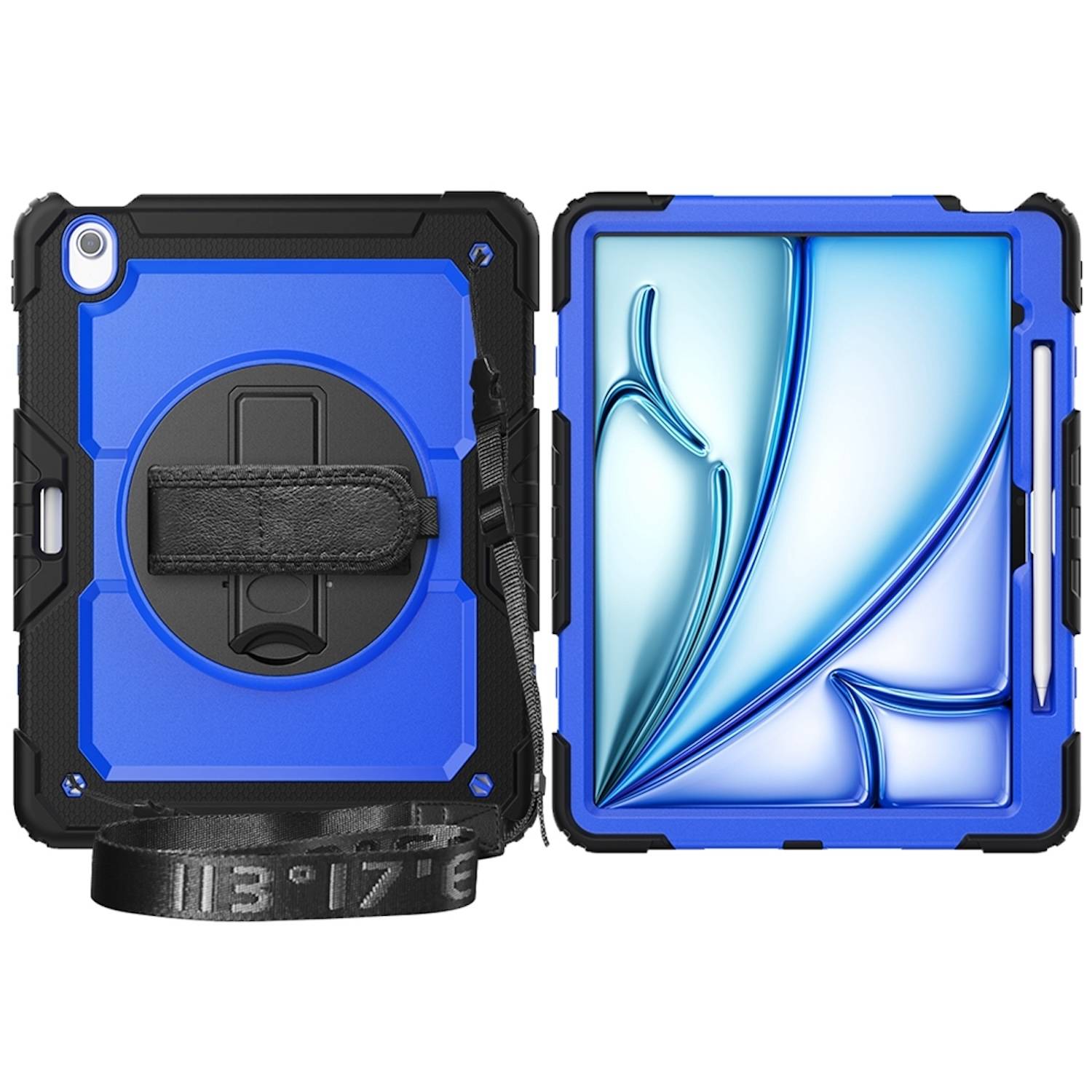 Für Apple iPad Air 13 2025 / 2024 Hybrid 360 Grad Schutz Hülle Schultergurt Blau