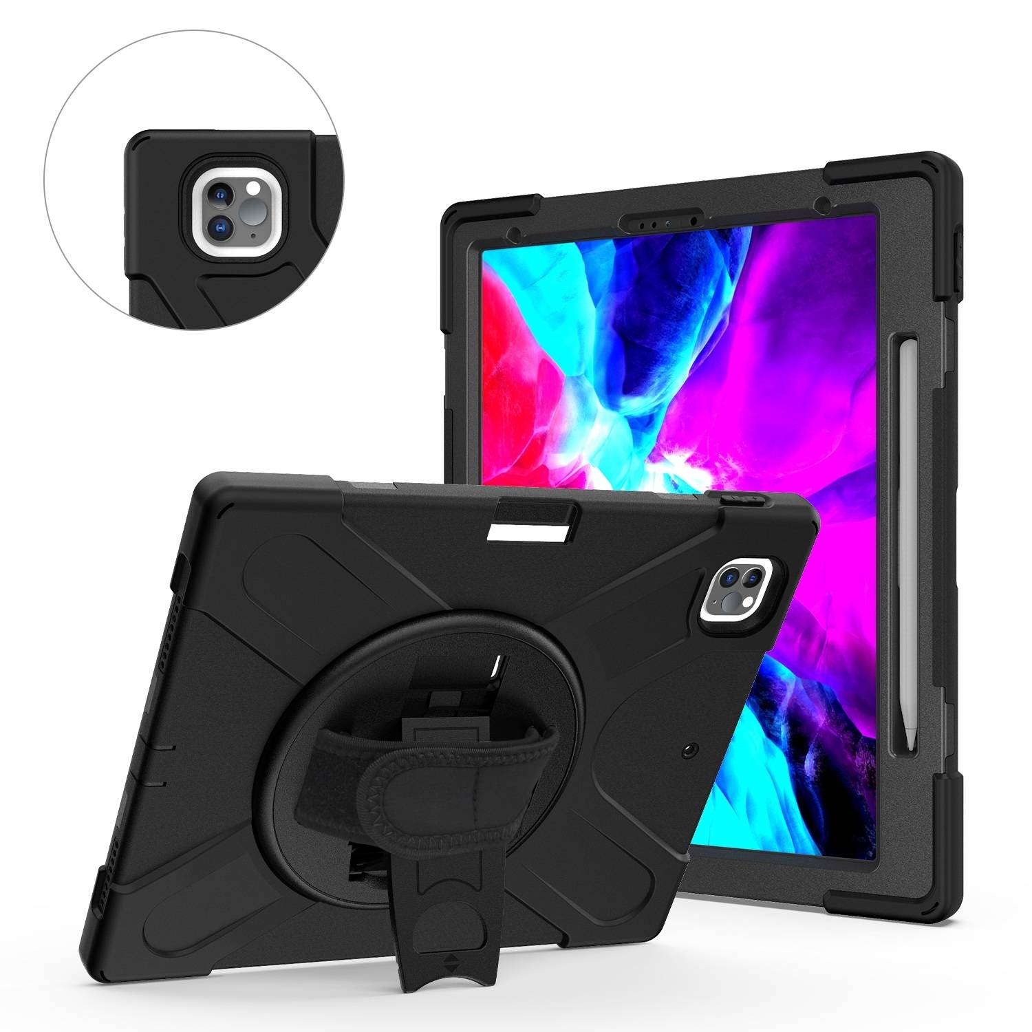 Tablethülle Apple iPad Air 13 2026 / 2025 Hybrid 360 Grad Schultergurt Schwarz