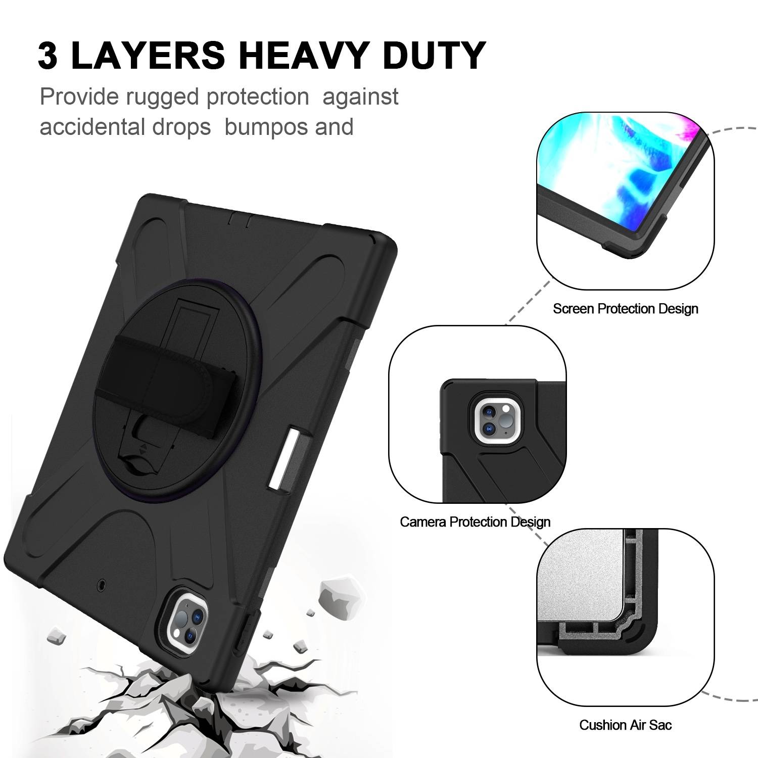 Für Apple iPad Air 13 2025 / 2024 / Pro 12.9 2022 Hybrid 360 Grad Hülle Schwarz