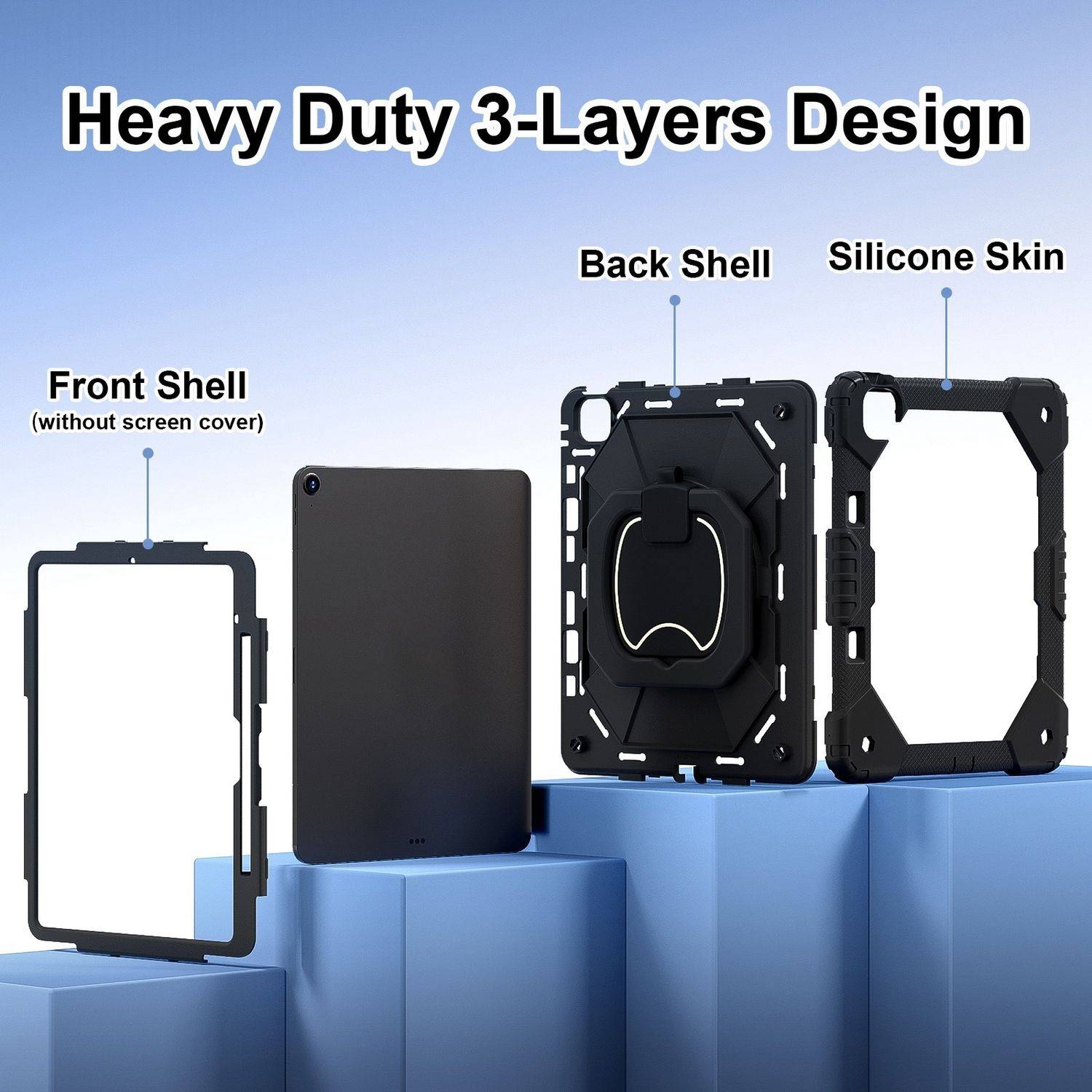 Für Apple iPad Air 13 2025 / 2024 Hybrid 360 Grad Hülle mit Schultergurt Schwarz