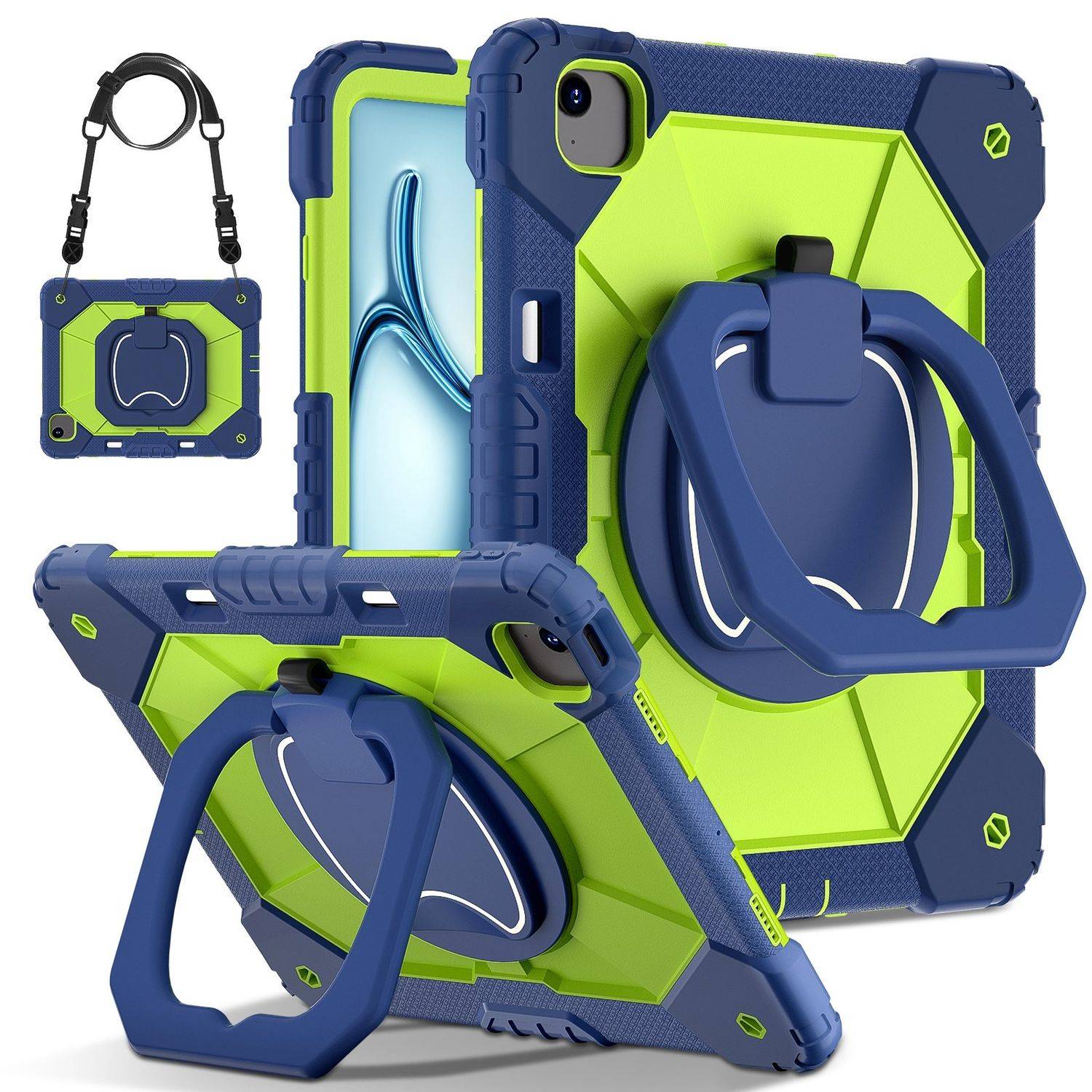 Tablethülle Apple iPad Air 13 2026 / 2025 Hybrid 360 Grad Schultergurt Grün Blau