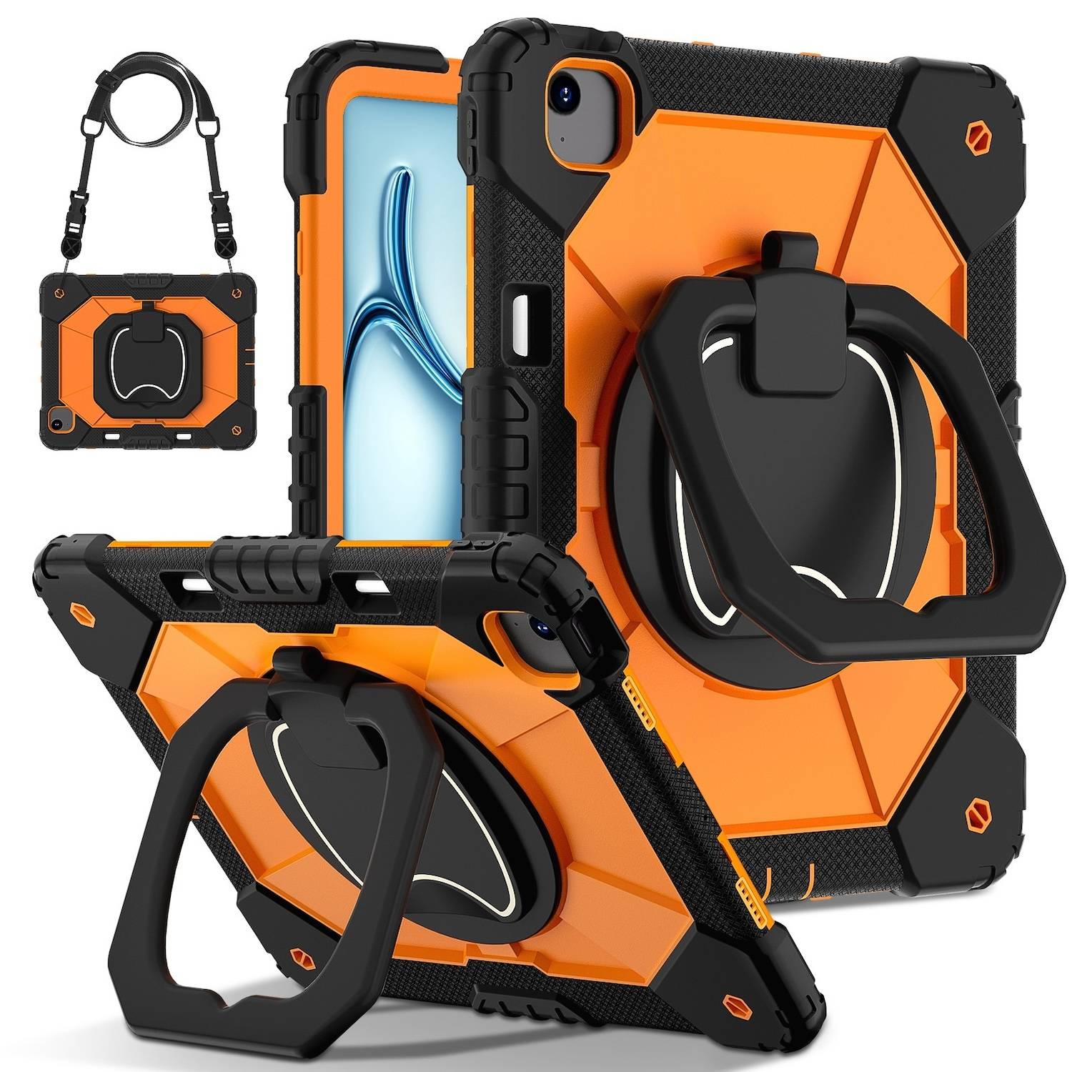 Tablethülle Apple iPad Air 13 2026 / 2025 Hybrid 360 Grad Schultergurt Orange