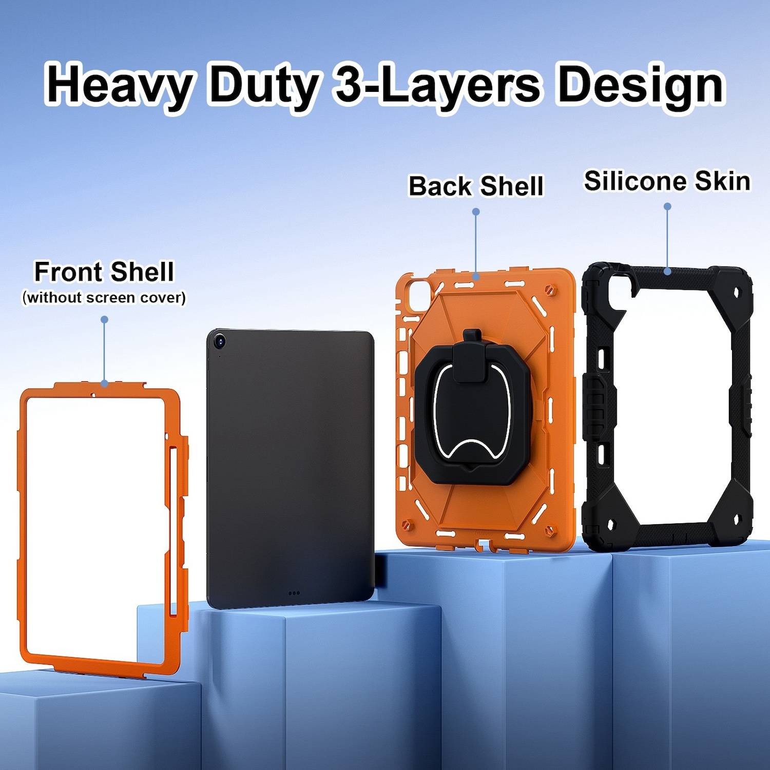 Für Apple iPad Air 13 2025 / 2024 Hybrid 360 Grad Hülle mit Schultergurt Orange