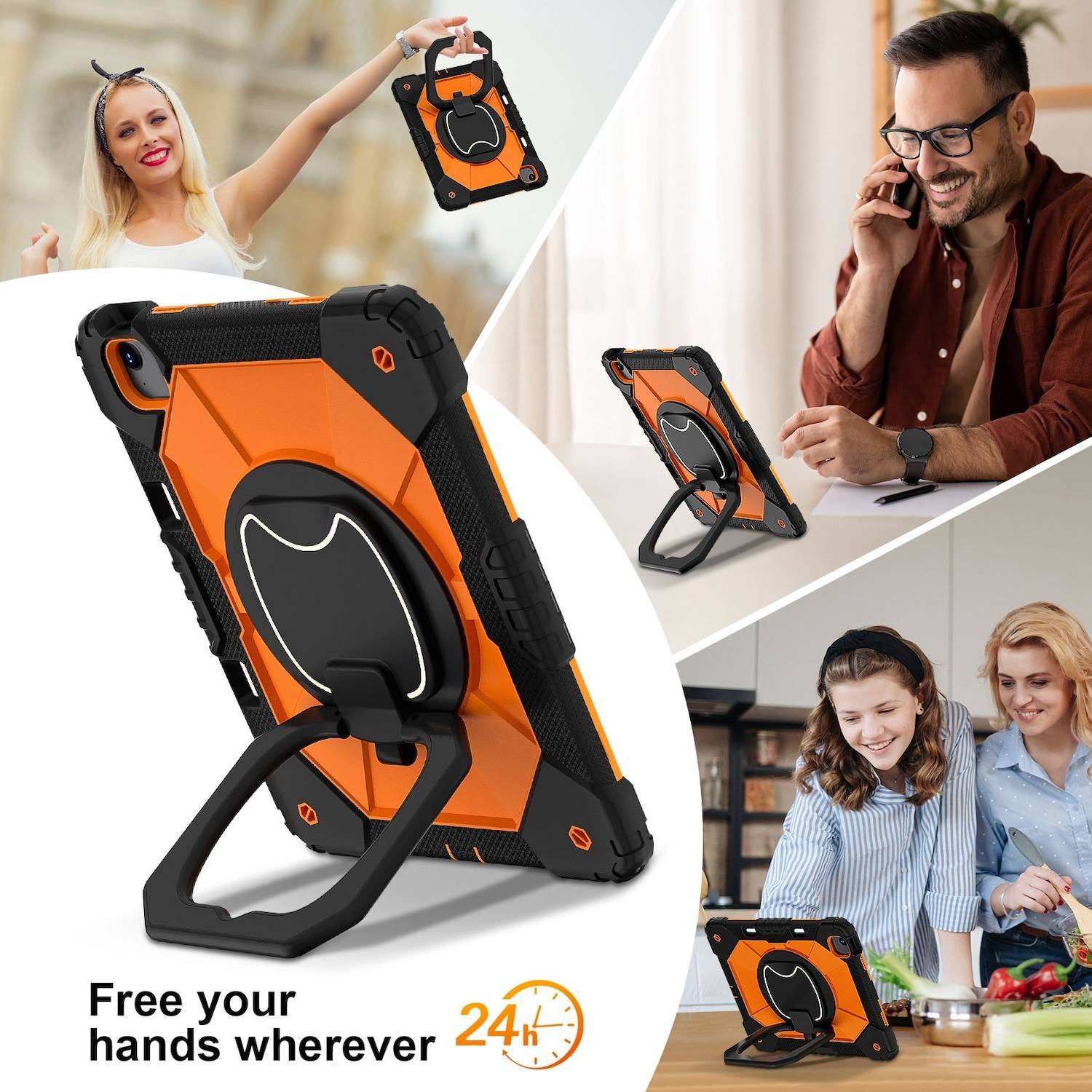 Tablethülle Apple iPad Air 13 2026 / 2025 Hybrid 360 Grad Schultergurt Orange