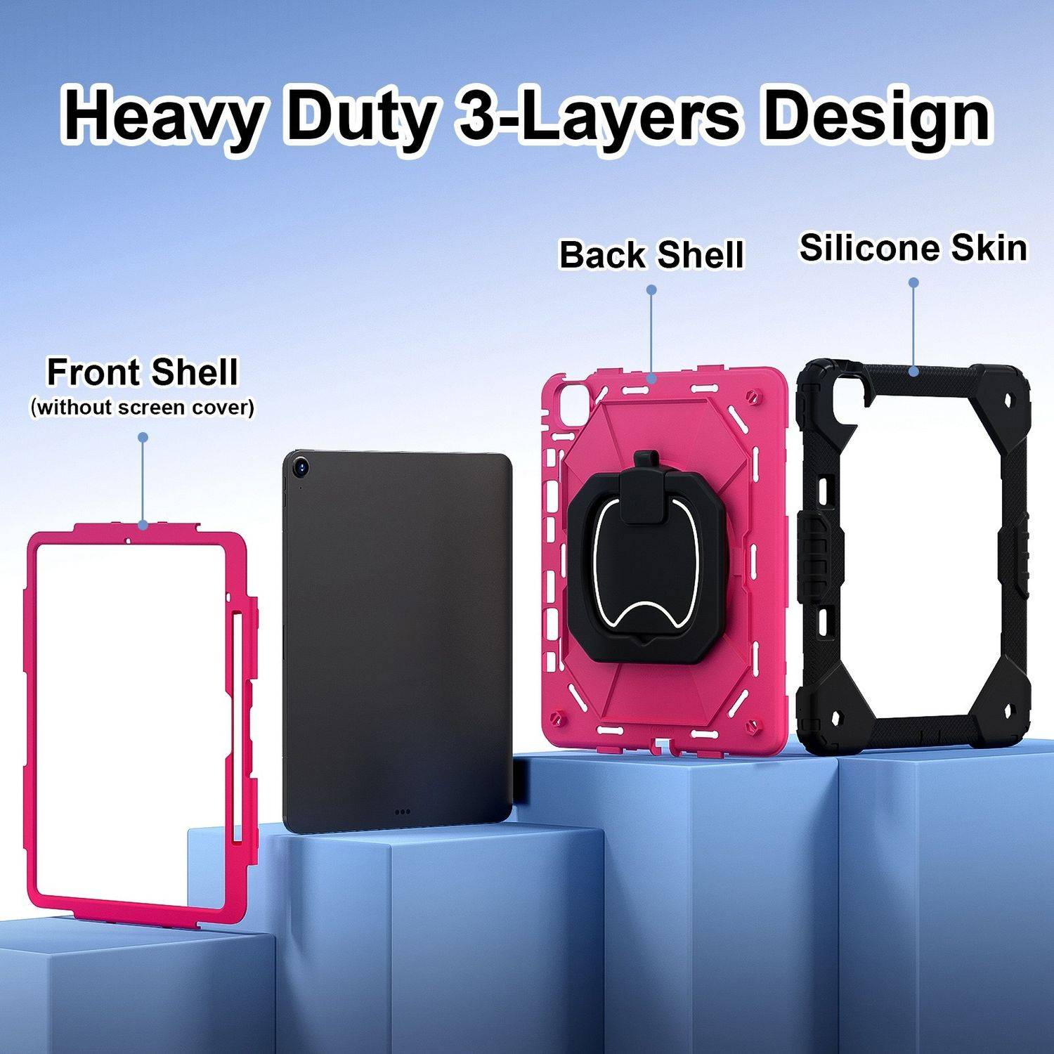 Für Apple iPad Air 13 2025 / 2024 Hybrid 360 Grad Tasche Hülle Schultergurt Pink