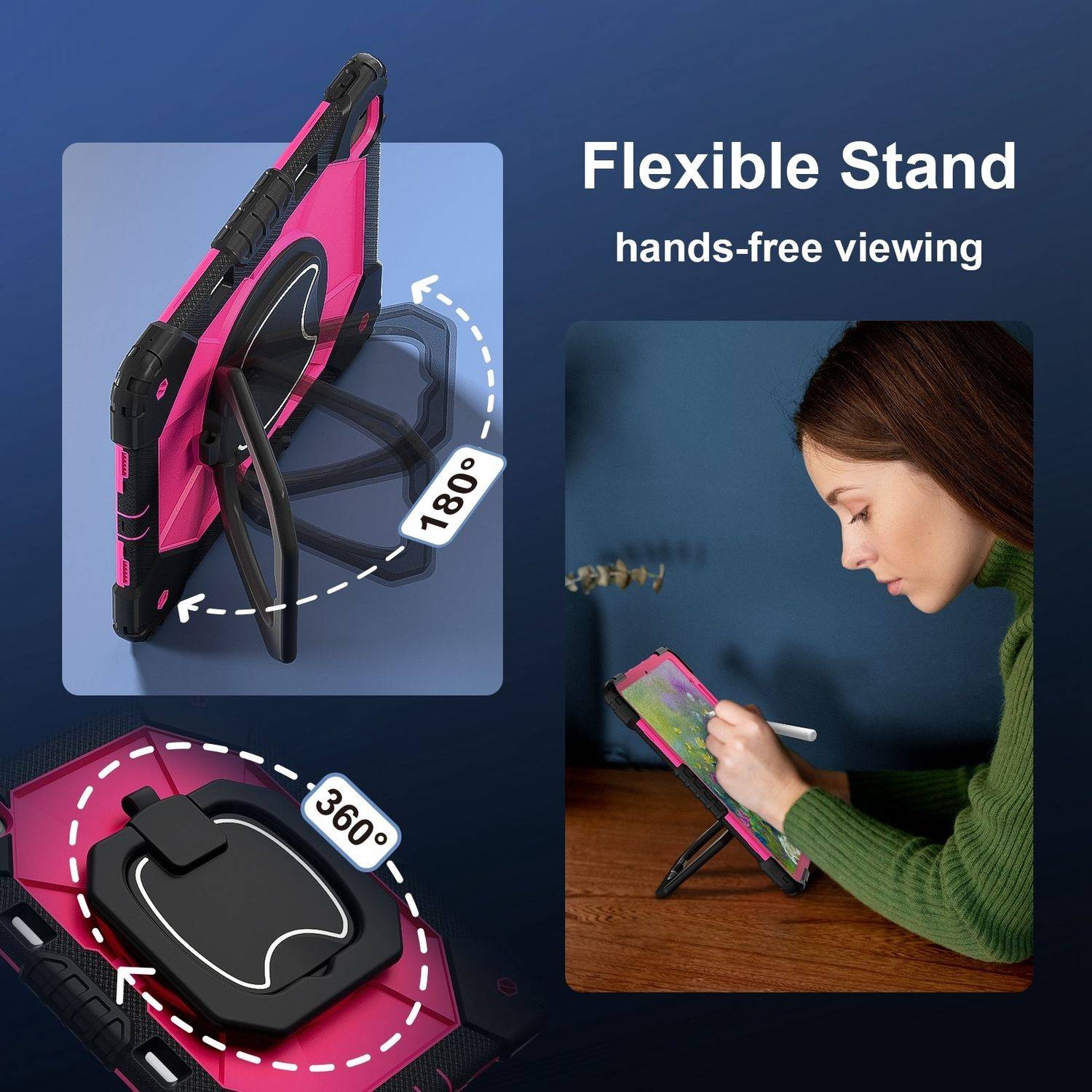 Für Apple iPad Air 13 2025 / 2024 Hybrid 360 Grad Tasche Hülle Schultergurt Pink