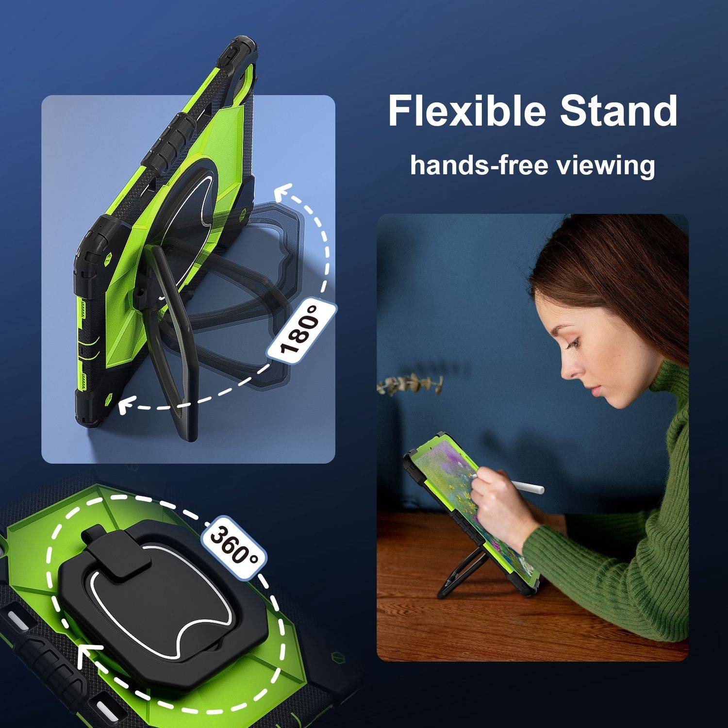 Für Apple iPad Air 13 2025 / 2024 Hybrid 360 Grad Tasche Hülle Schultergurt Grün