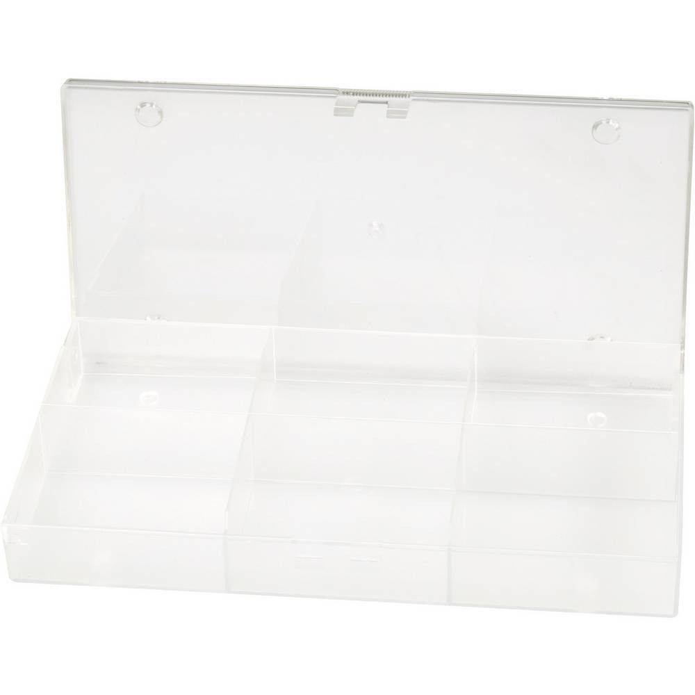 5x Hüfner Dübel Sortimentskasten (L x B x H) 194 x 31 x 101 mm Anzahl Fächer: 6 feste Unterteilung transparent