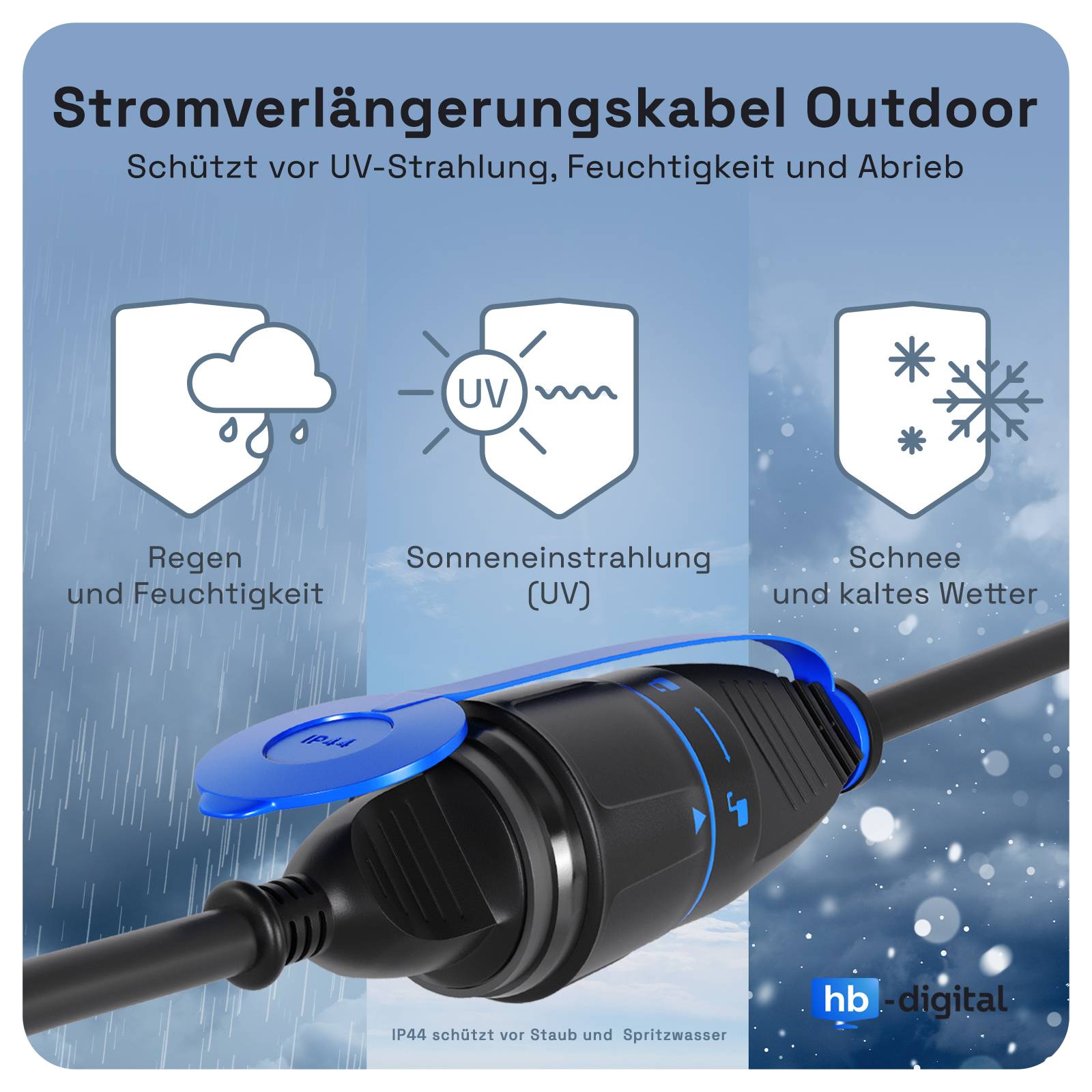 hb-digital 10m Strom Verlängerungskabel Außenbereich H07RN-F Outdoor IP44