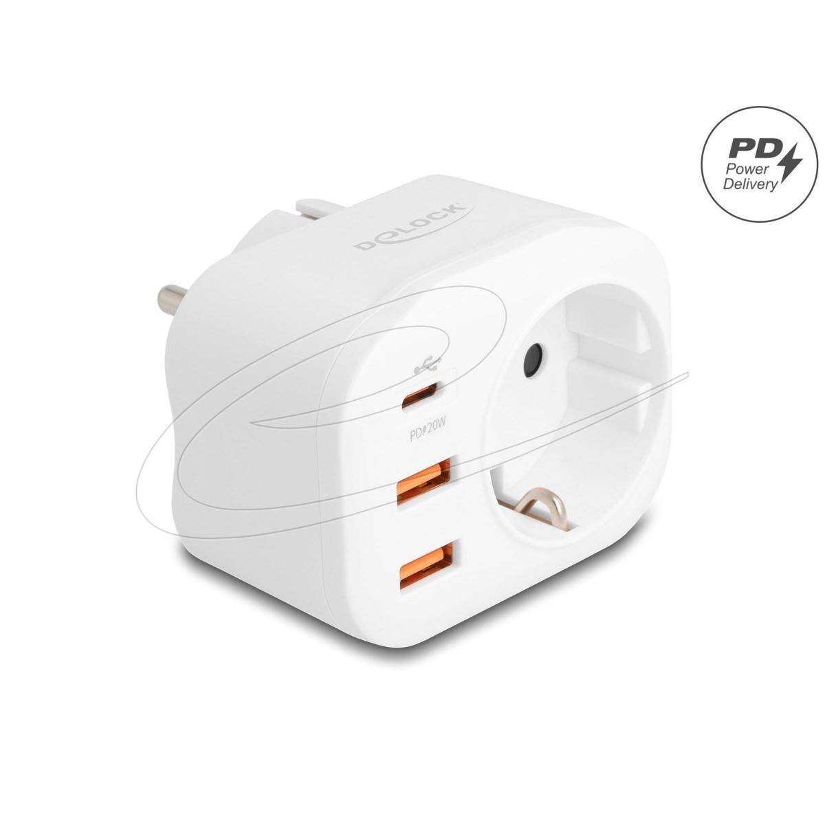 Delock Schutzkontakt-Steckdose mit Kindersicherung und USB PD Ladegerät 20 W