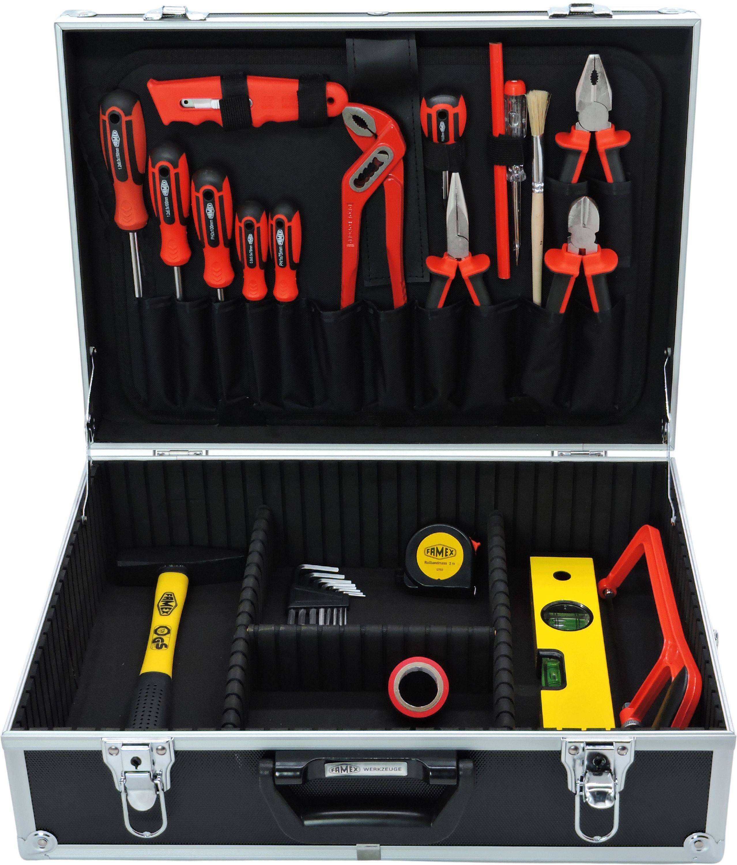 FAMEX 759-62 Alu Werkzeugkoffer gefüllt mit Werkzeug Set, Werkzeugkiste, Werkzeugkasten, Werkzeug-Set