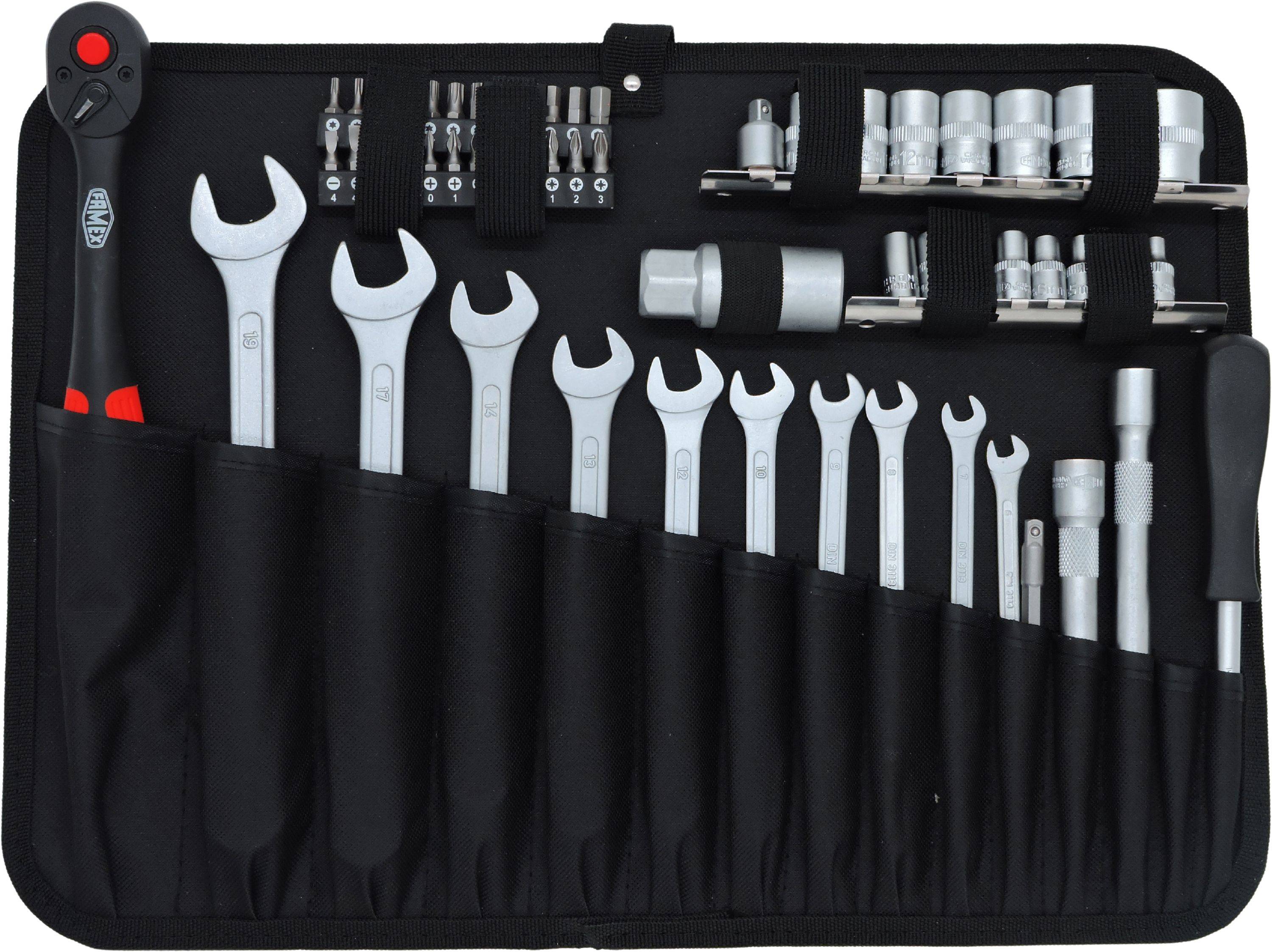 FAMEX 759-62 Alu Werkzeugkoffer gefüllt mit Werkzeug Set, Werkzeugkiste, Werkzeugkasten, Werkzeug-Set