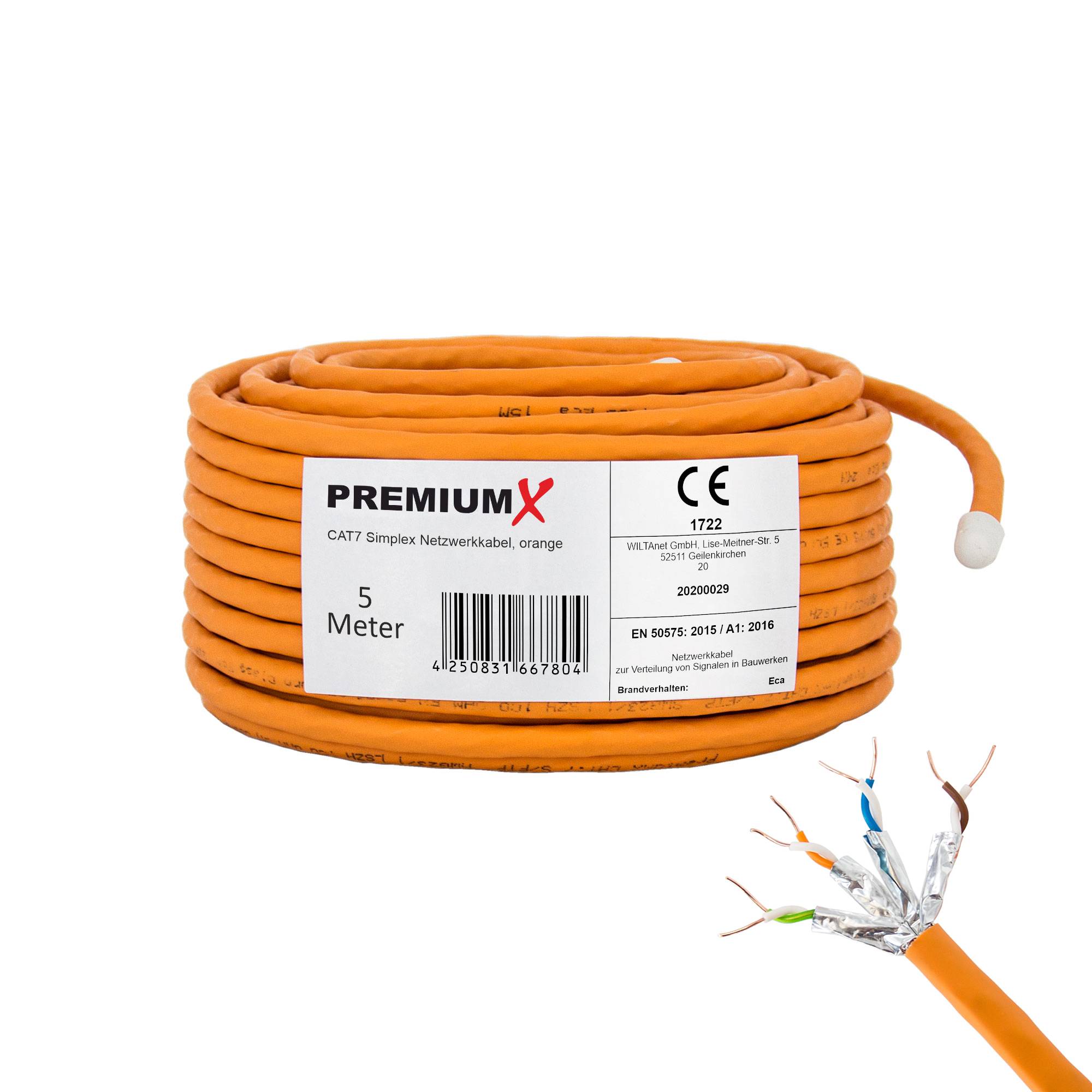 PremiumX CAT 7 Netzwerkkabel 5m LAN Kabel Simplex Kupferkabel Ethernet Datenkabel S/FTP PiMF PoE Eca Kat7 Verlegekabel Installationskabel für mühelo