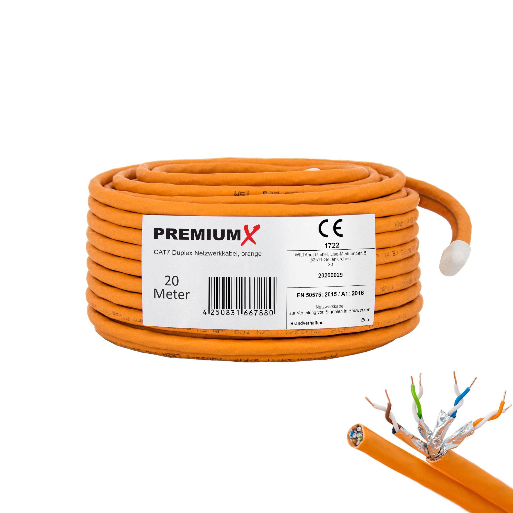 PremiumX CAT 7 Netzwerkkabel 20m LAN Kabel Duplex Kupferkabel Ethernet Datenkabel S/FTP PiMF PoE Eca Kat7 Verlegekabel Installationskabel für mühelo