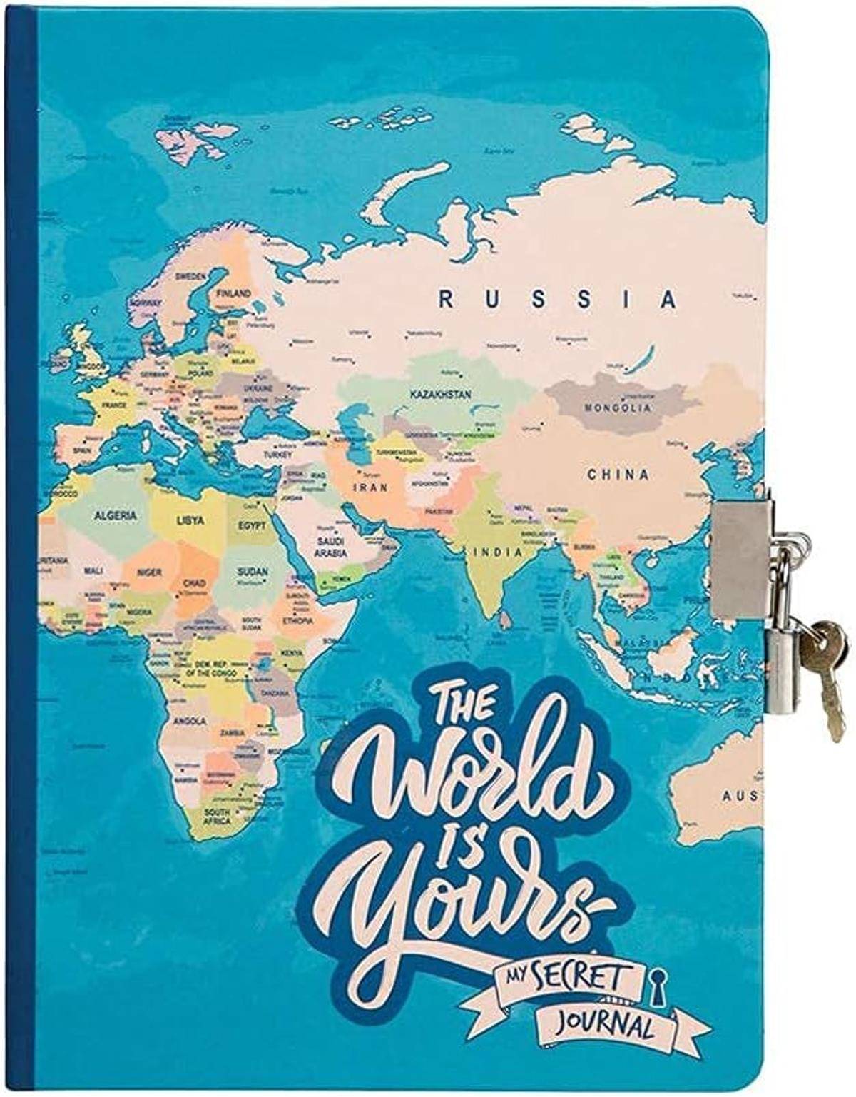 I-TOTAL ® Tagebuch Vorhängeschloss Schlüsseln 80 Seiten blue Maps