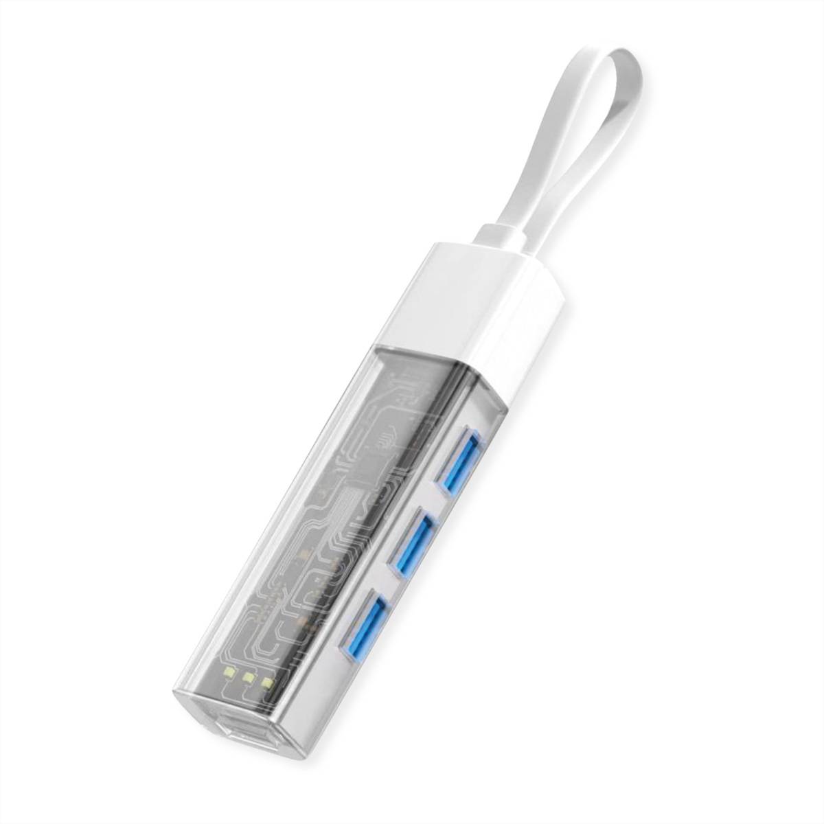 ROLINE Mobiler USB 3.2 Gen 1 Hub, 4fach, Typ A+C Anschlusskabel