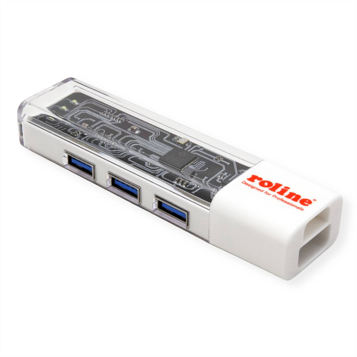 ROLINE Mobiler USB 3.2 Gen 1 Hub, 4fach, Typ A+C Anschlusskabel