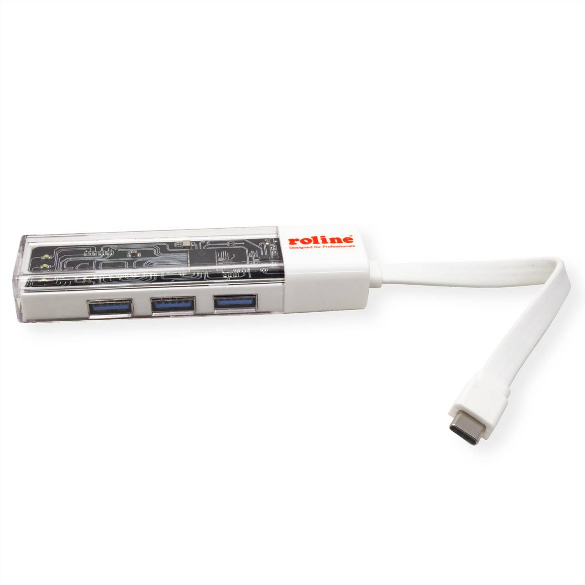 ROLINE Mobiler USB 3.2 Gen 1 Hub, 4fach, Typ A+C Anschlusskabel