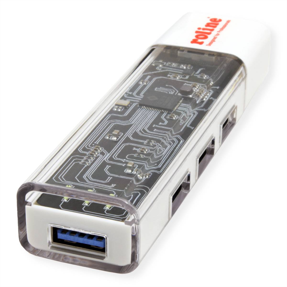 ROLINE Mobiler USB 3.2 Gen 1 Hub, 4fach, Typ A+C Anschlusskabel