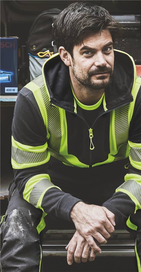 Warnschutz-Kapuzen-Sweatjacke ICU Klasse 1 79273_369-L Größe L Farbe warngelb / schwarz