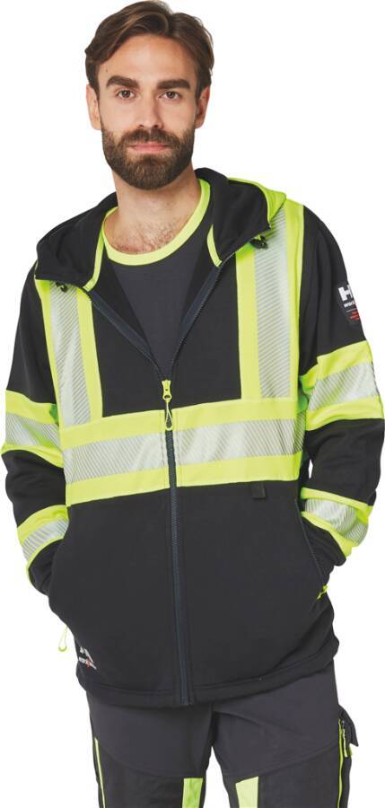 Warnschutz-Kapuzen-Sweatjacke ICU Klasse 1 79273_369-L Größe L Farbe warngelb / schwarz