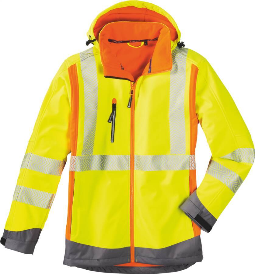 Warnschutz-Softshelljacke dreifarbig Klasse 2/3 3475-3XL Größe XXXL Farbe warngelb / warnorange / grau