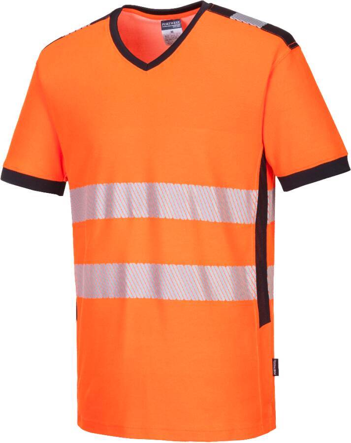 Warnschutz-T-Shirt V-Ausschnitt PW310 Klasse 2 PW310OBRM Größe M Farbe warnorange / schwarz