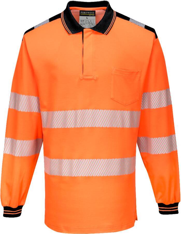 Warnschutz-Polo-Shirt Langarm T184 Klasse 3 T184OBRXXL Größe XXL Farbe warnorange / schwarz