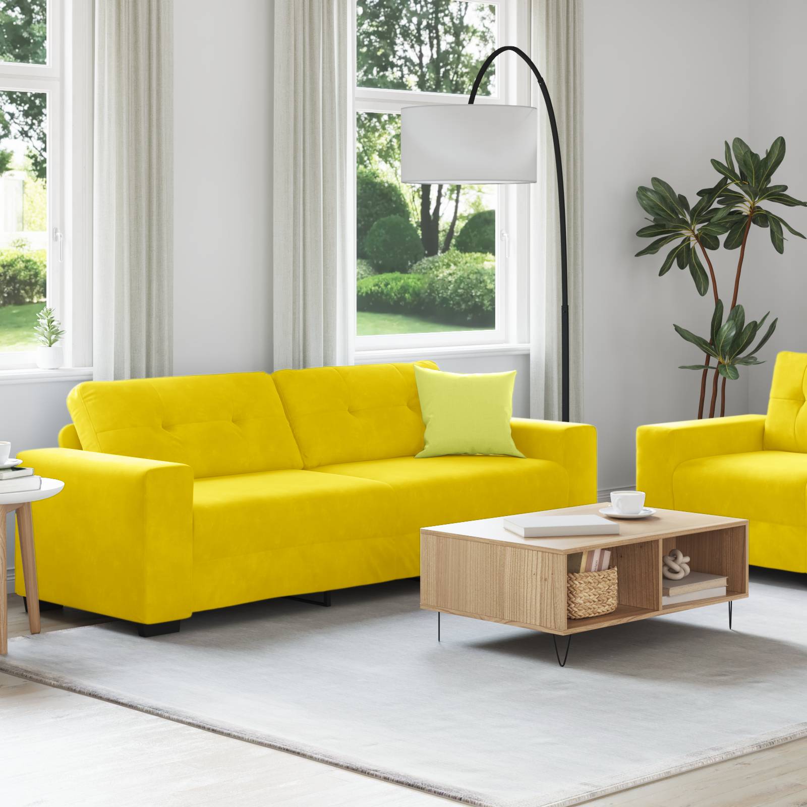 vidaXL 2-tlg. Sofagarnitur mit Kissen Gelb Samt