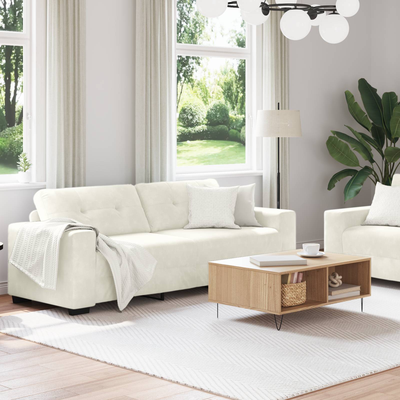 vidaXL 2-tlg. Sofagarnitur mit Kissen Creme Samt