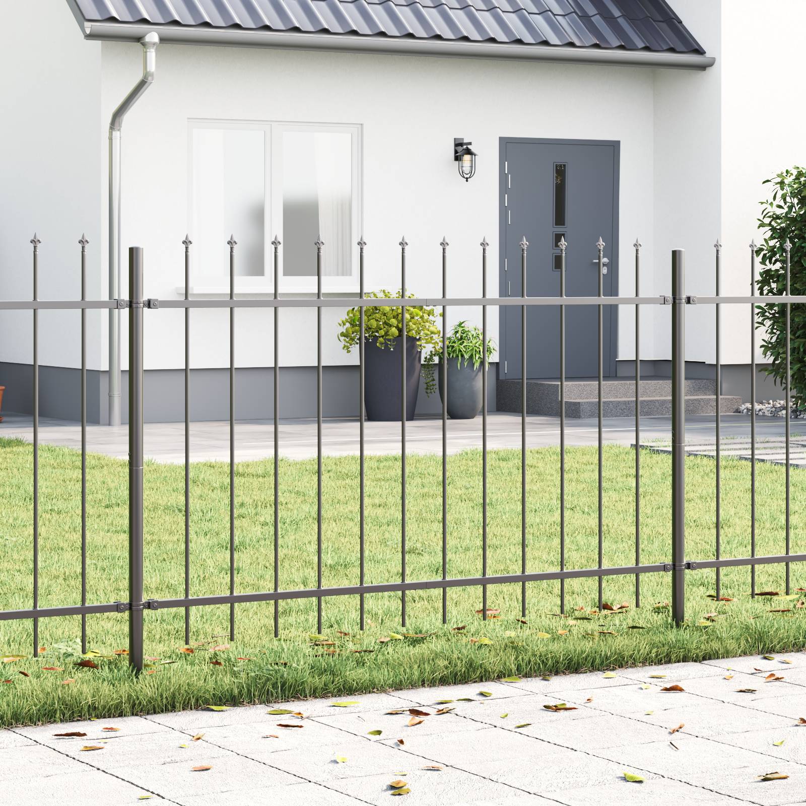 vidaXL Gartenzaun mit Speerspitzen Grau 15,3x1 m Stahl