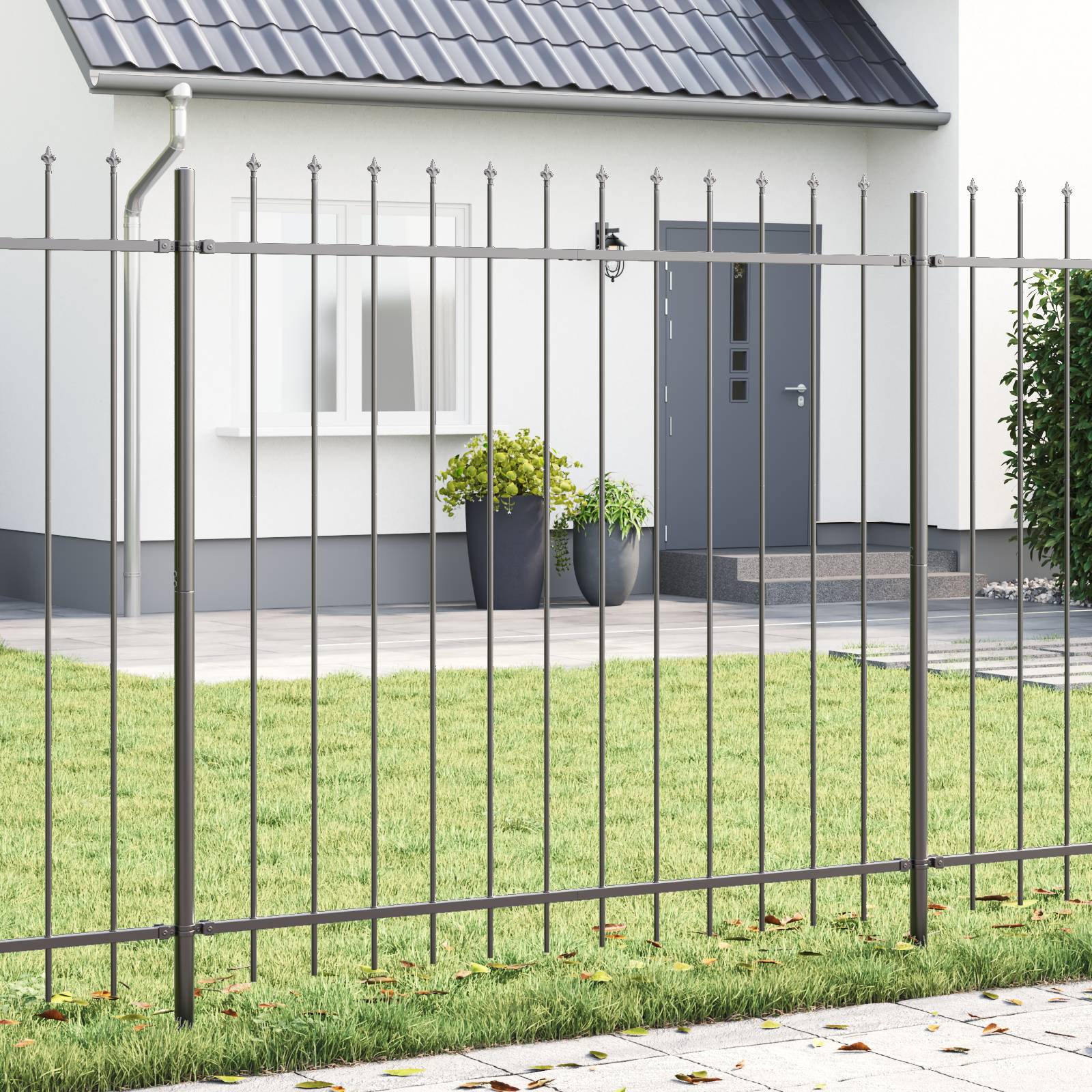 vidaXL Gartenzaun mit Speerkopf Grau 5,1x1,5 m Stahl